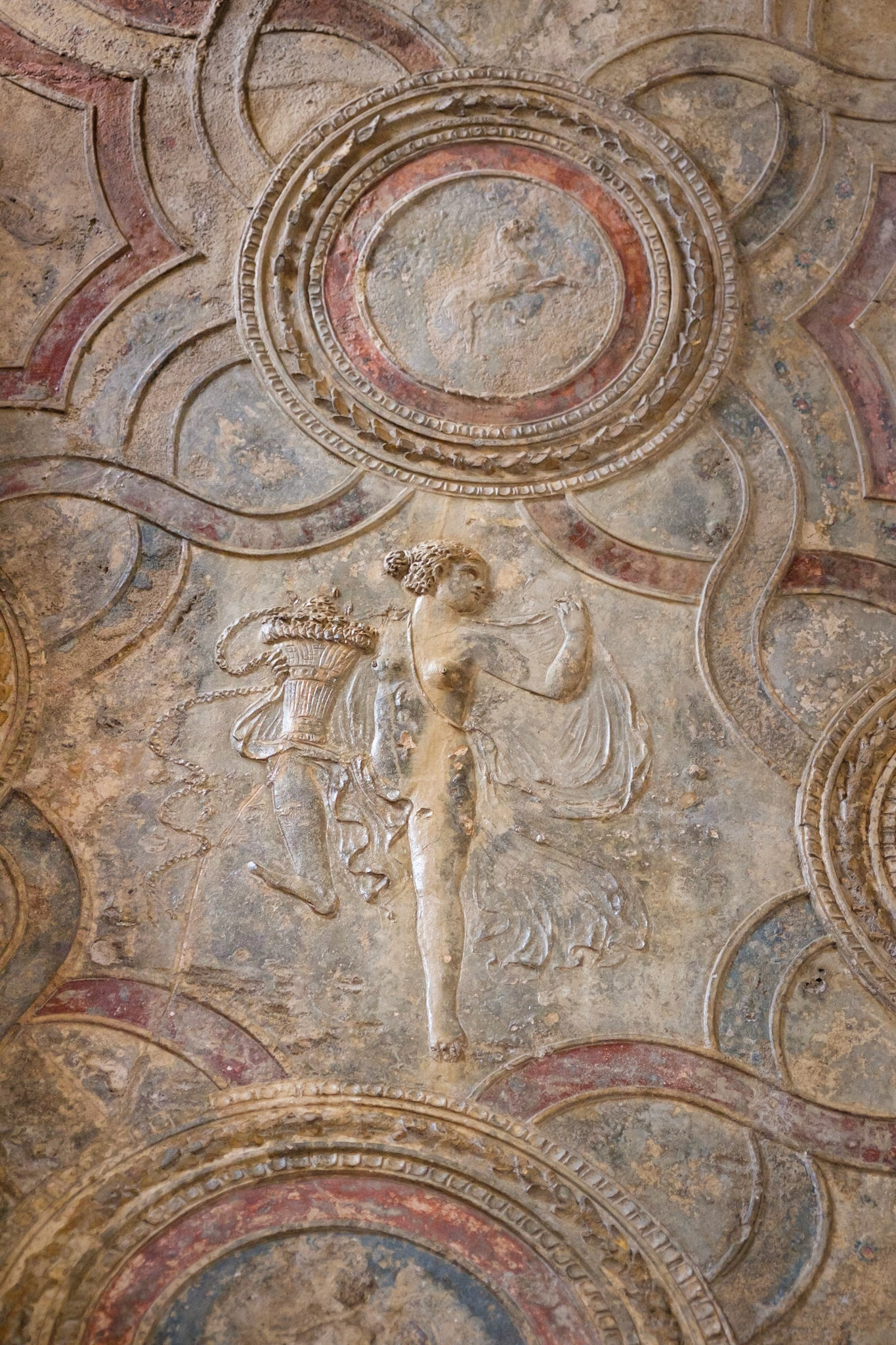 Ornate ceilings in the Terme Stabiane at Pompei.