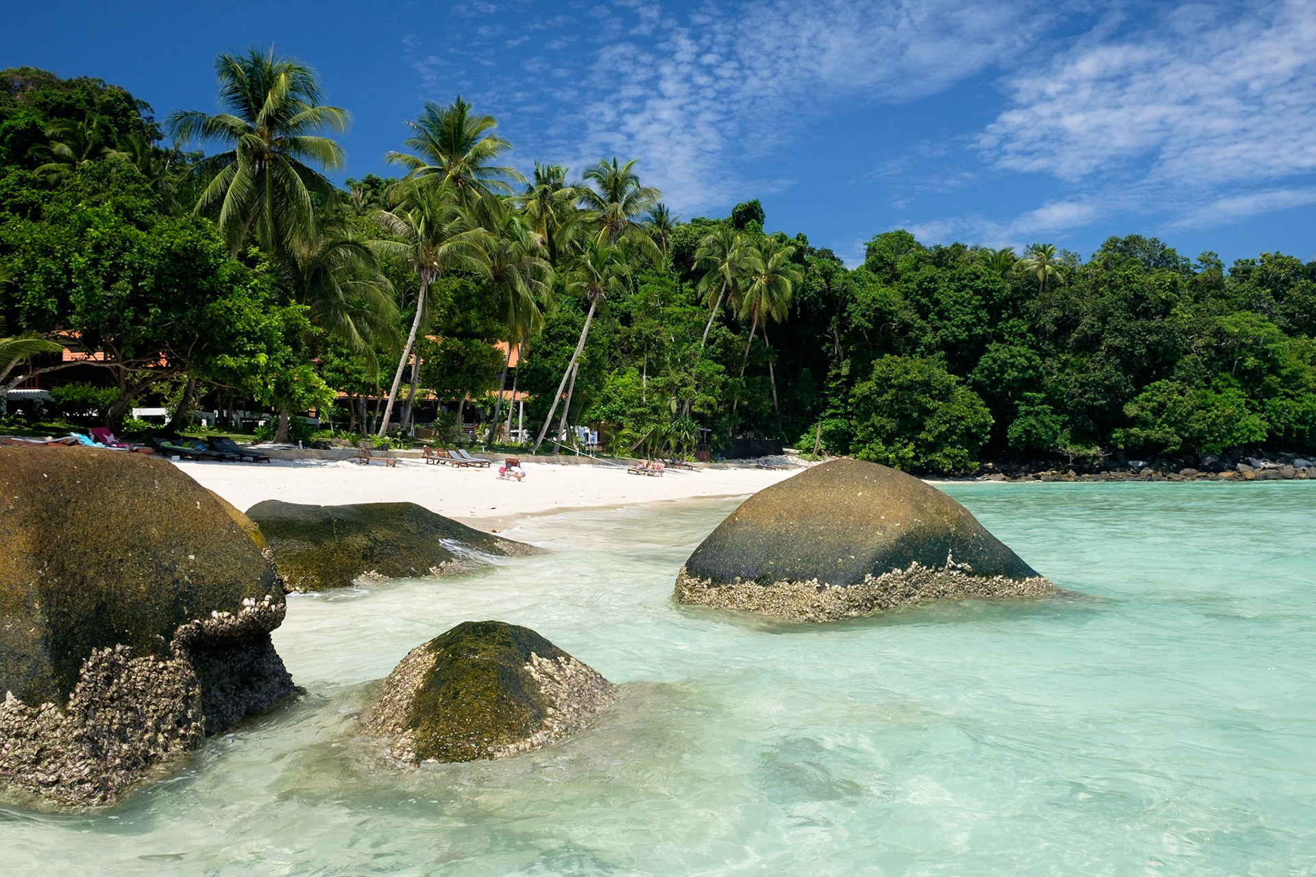 The beach in front of the West wing of D'Coconut Lagoon Island Resort on Lang Tengah.