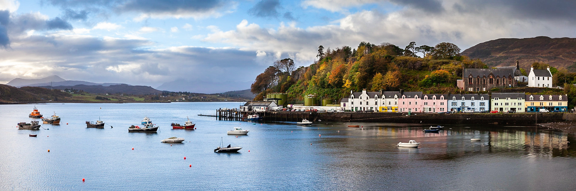 Portree harbour on an Autumn morning, Isle of Skye, Scotland.