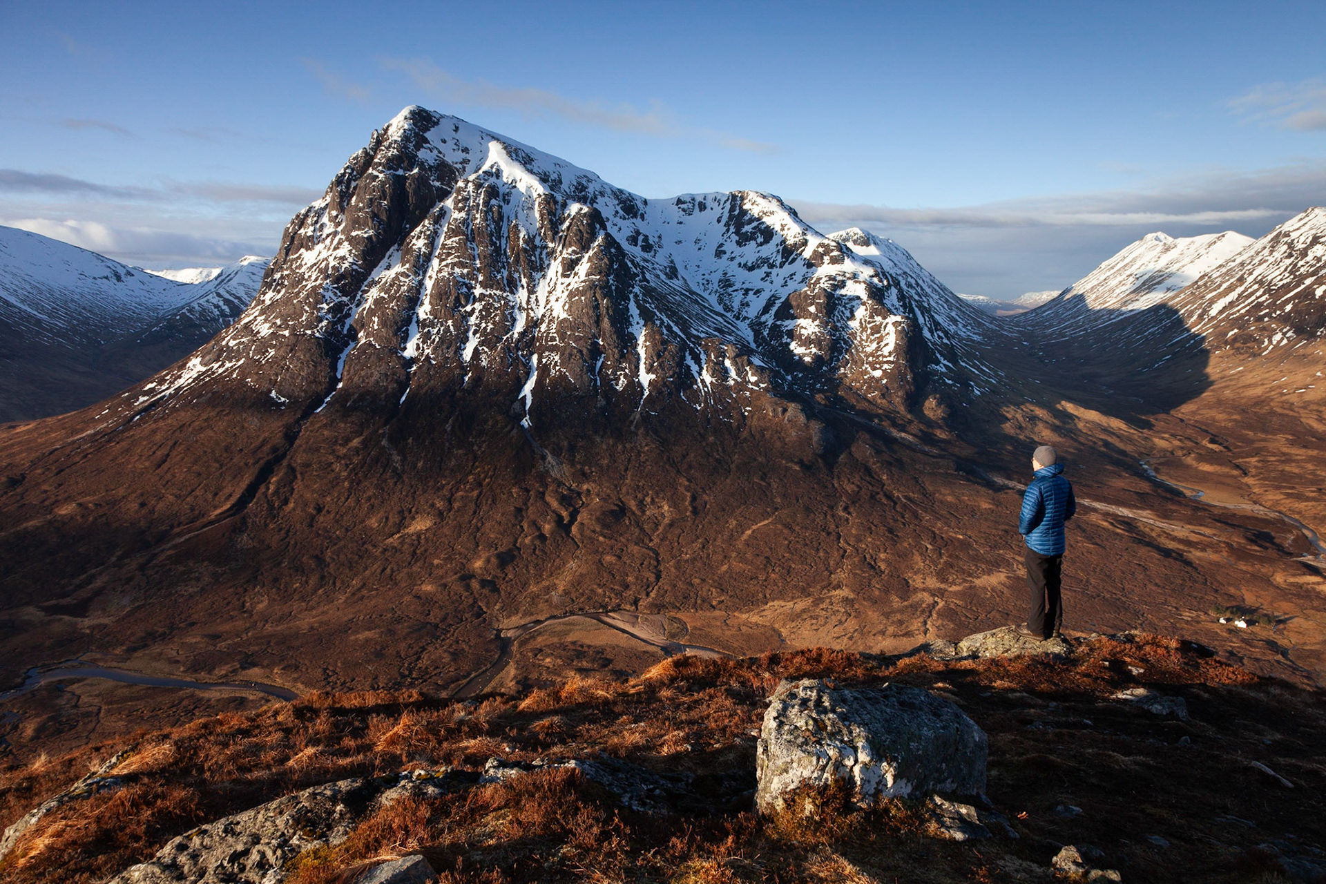 Enjoying the sunrise looking towards Buchaille Etive Mor from Beinn a' Chrulaiste.