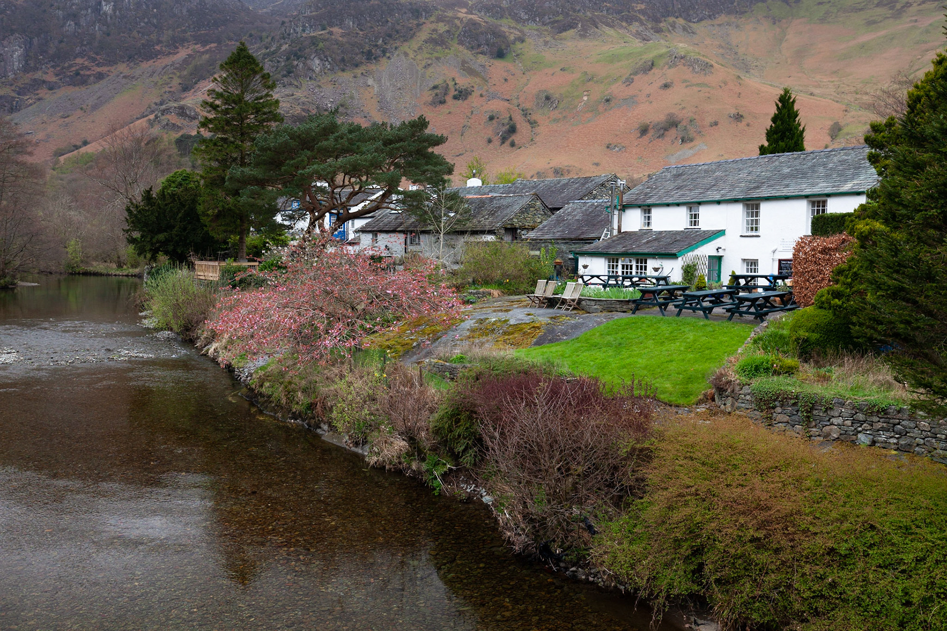 The village of Grange beside the River Derwent in the Borrowdale Valley.