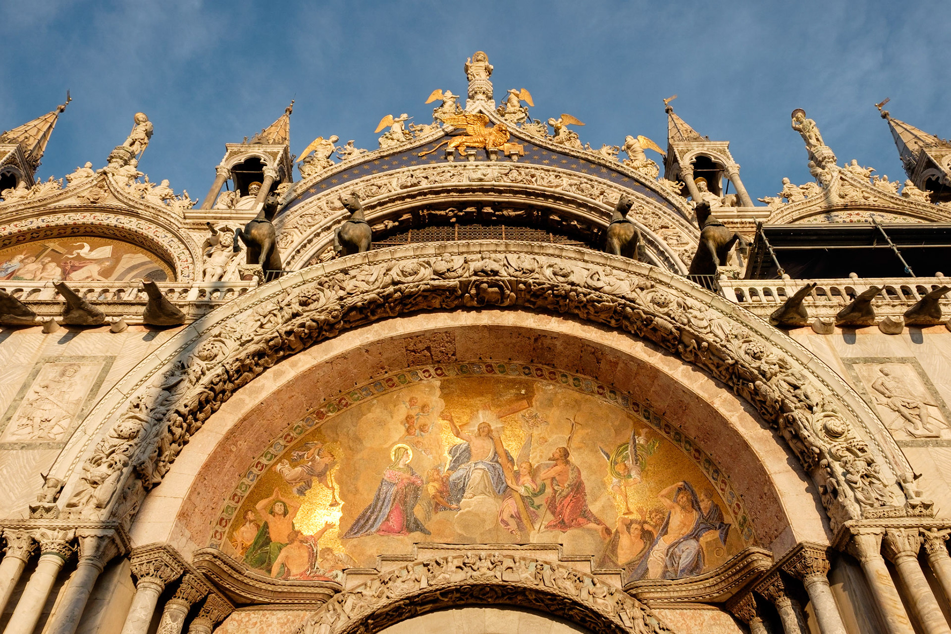 Mosaic detail on the facade of Basilica di San Marco, San Marco, Venice.