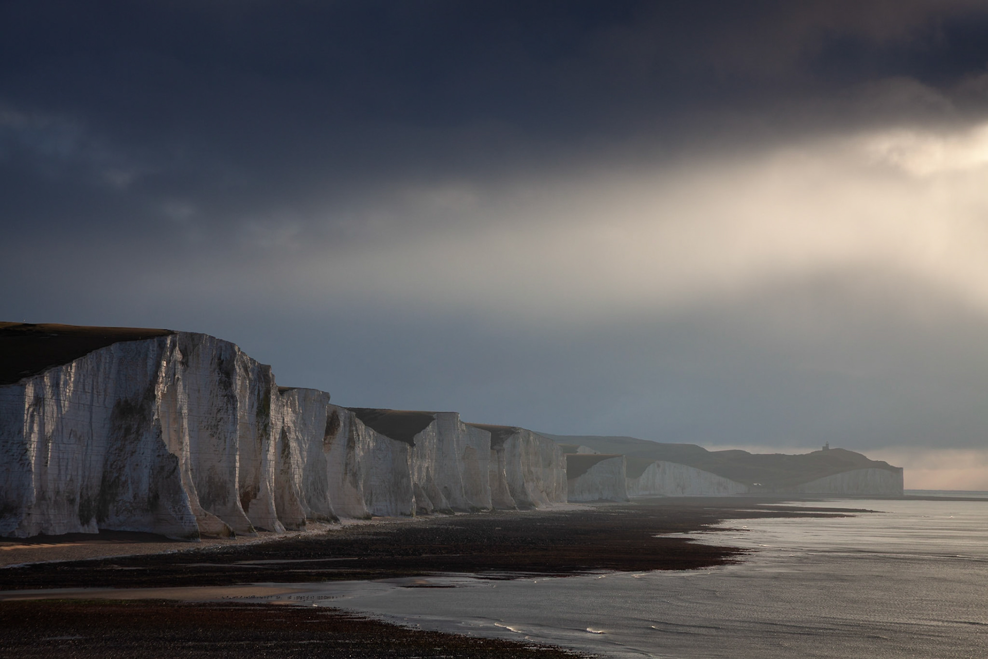 A stormy morning at the Seven Sisters in East Sussex, England, UK