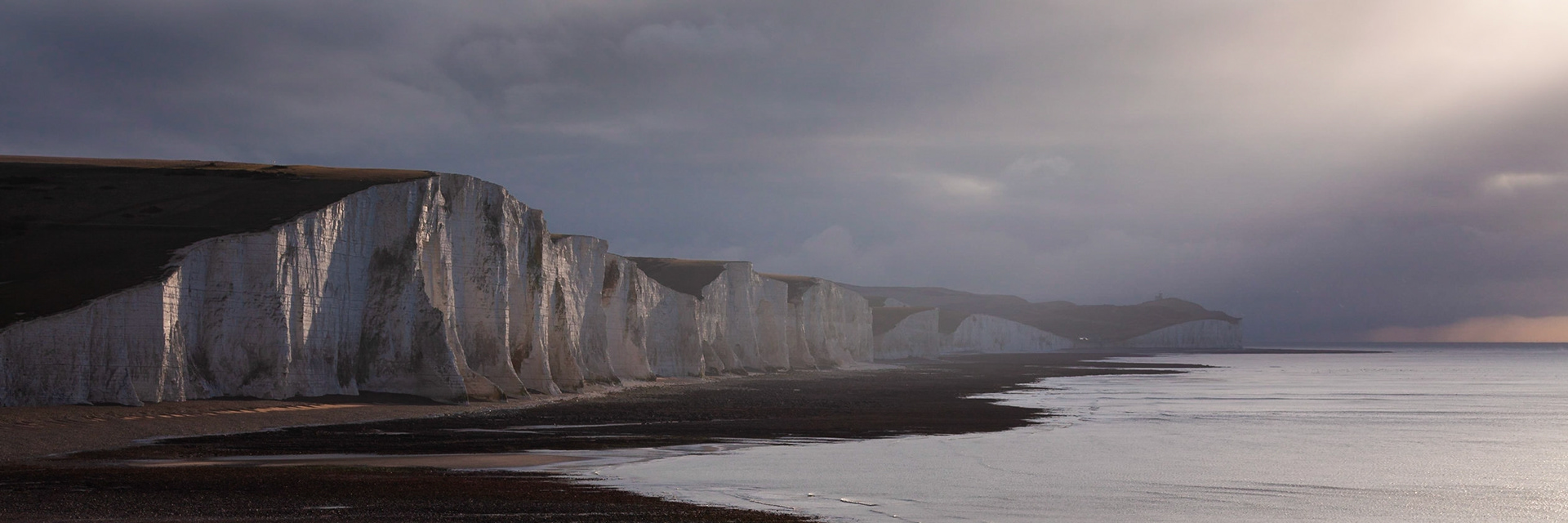 A stormy morning at the Seven Sisters in East Sussex, England, UK