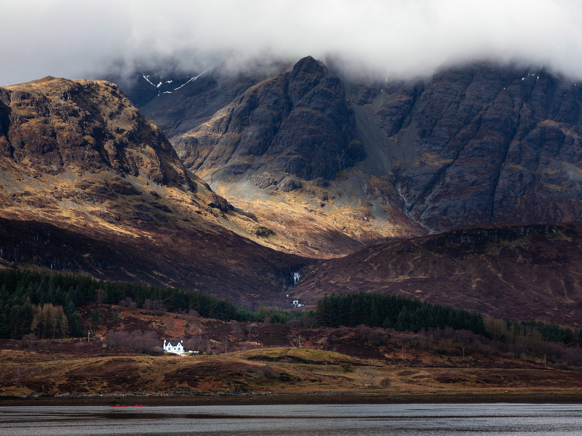 A little house on the shores of Loch Slapin with Blaven in the background, Isle of Skye