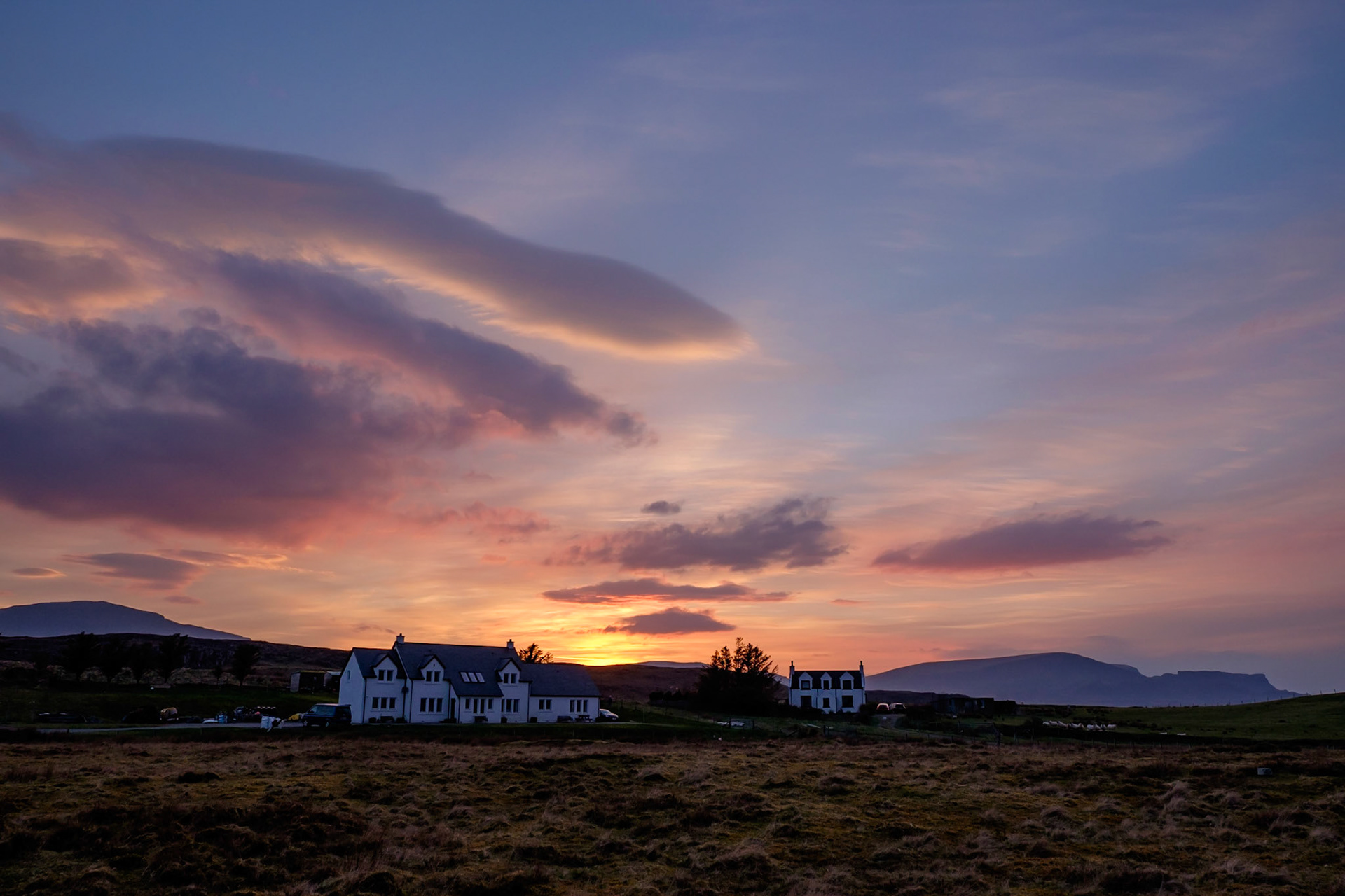 Sunset behind Beinn Edra House (our B&amp;B), Isle of Skye