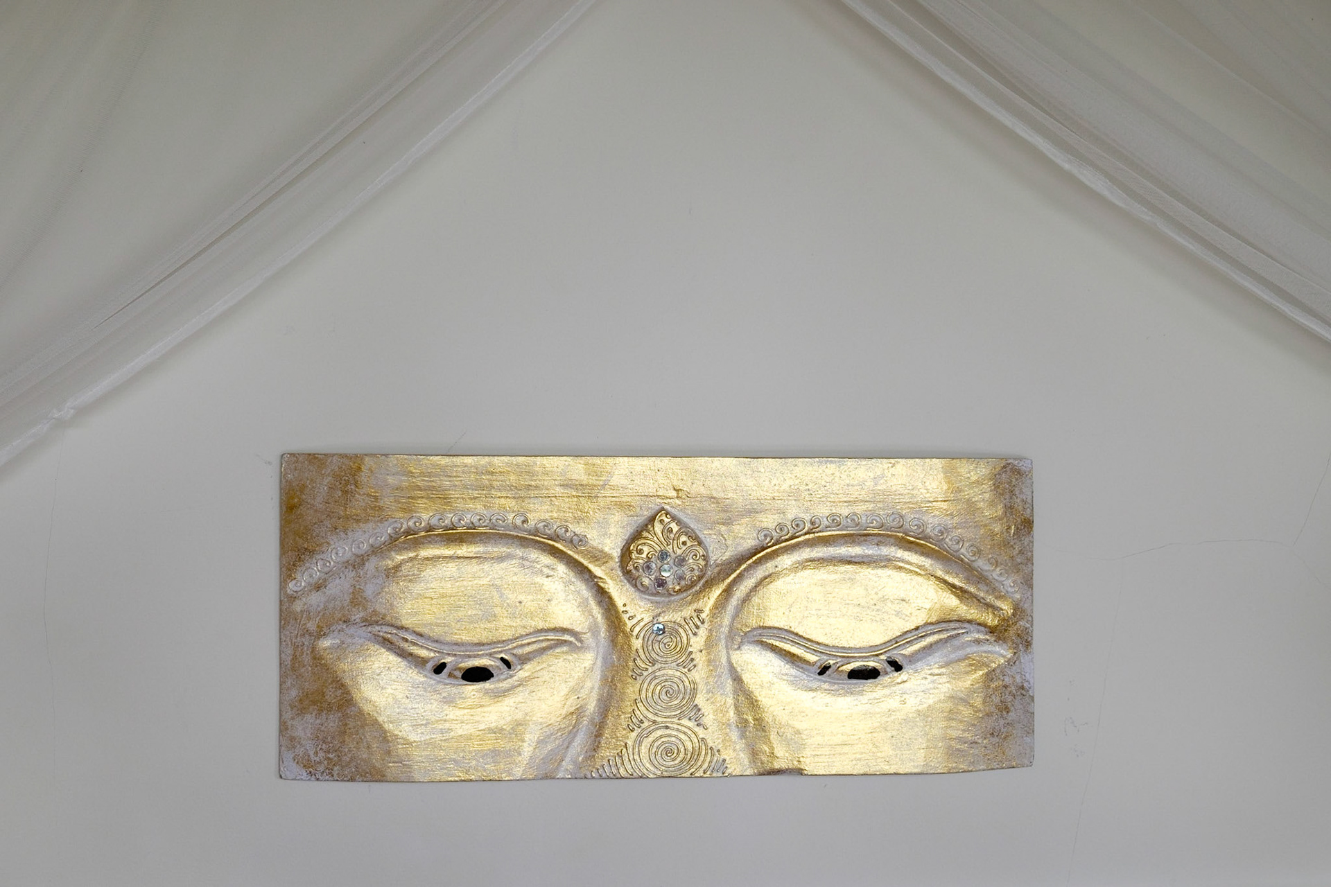 Balinese art above the bed in our room at Green Field Bungalows, Ubub, Bali, Indonesia.