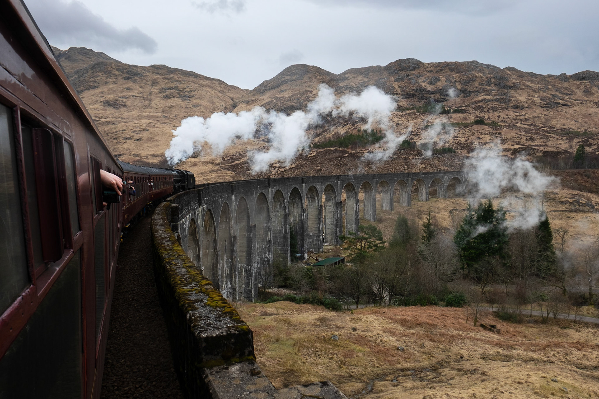 Crossing the Glenfinnan Viaduct on the Hogwarts Express on the way back to Fort William.