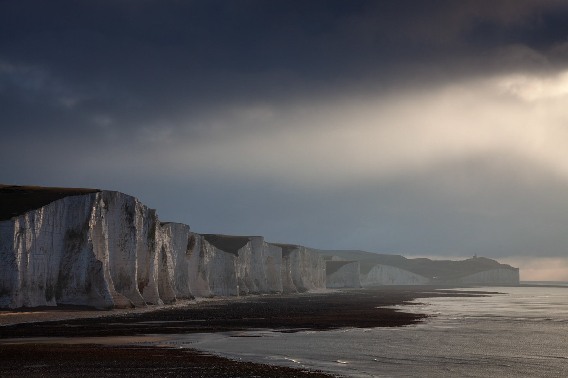 A stormy morning at the Seven Sisters in East Sussex, England, UK