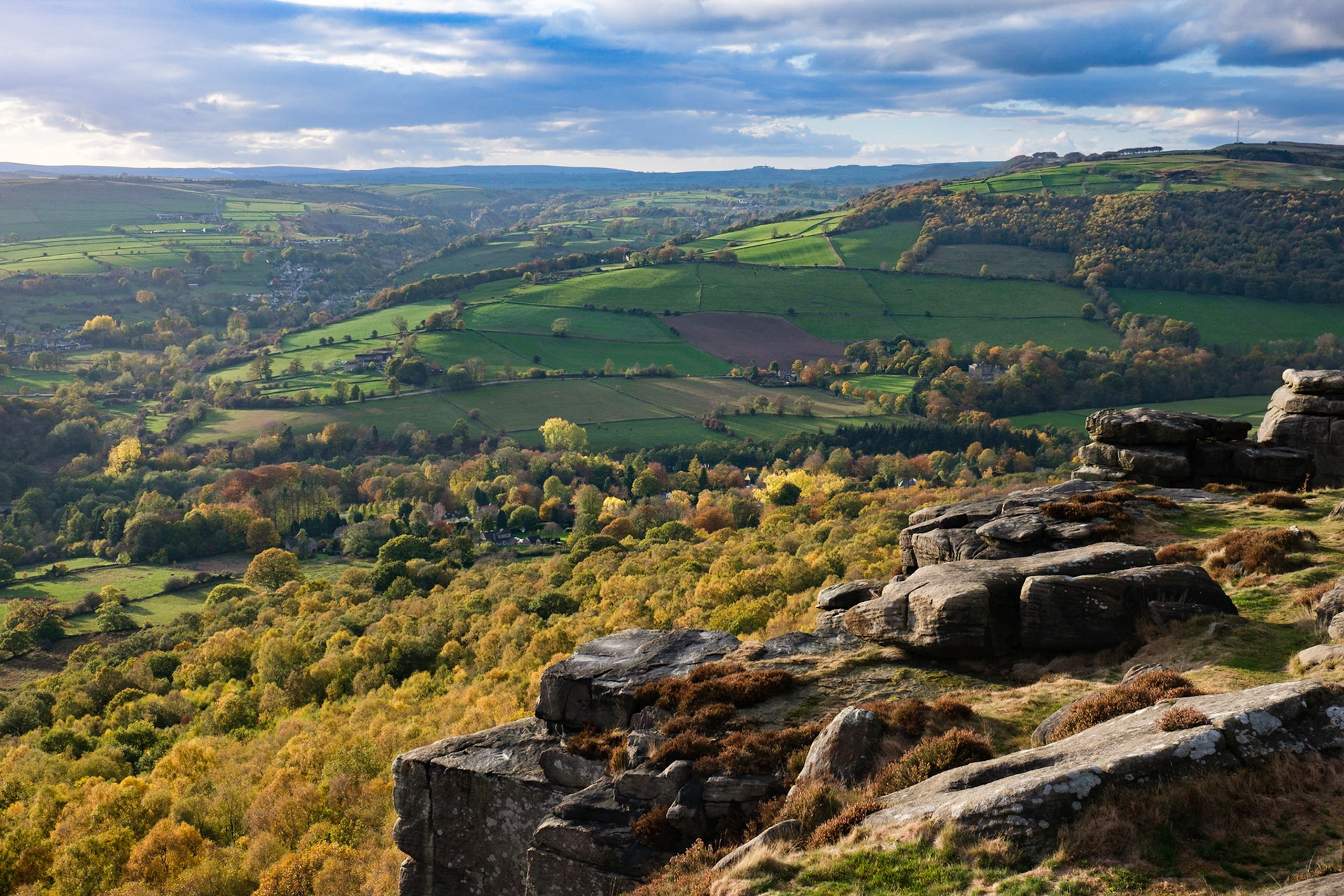 Autumn colours below Curbar Edge. Peak District National Park, England.