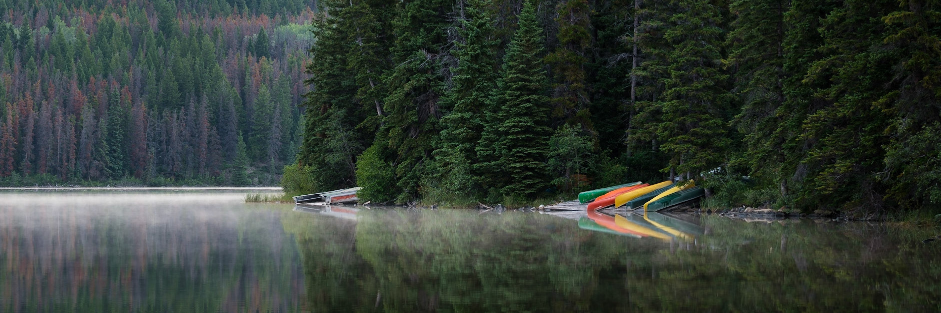 Early morning on Pyramid Lake, Jasper National Park.
