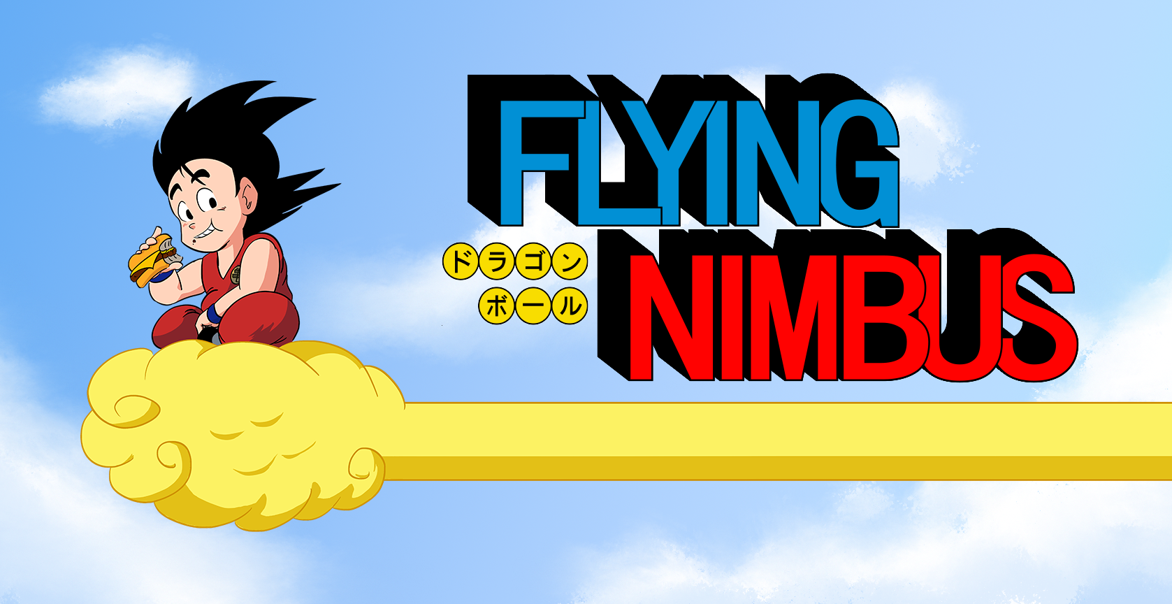 Goku from Dragon Ball on a flying nimbus cloud with the text "FLYING NIMBUS"