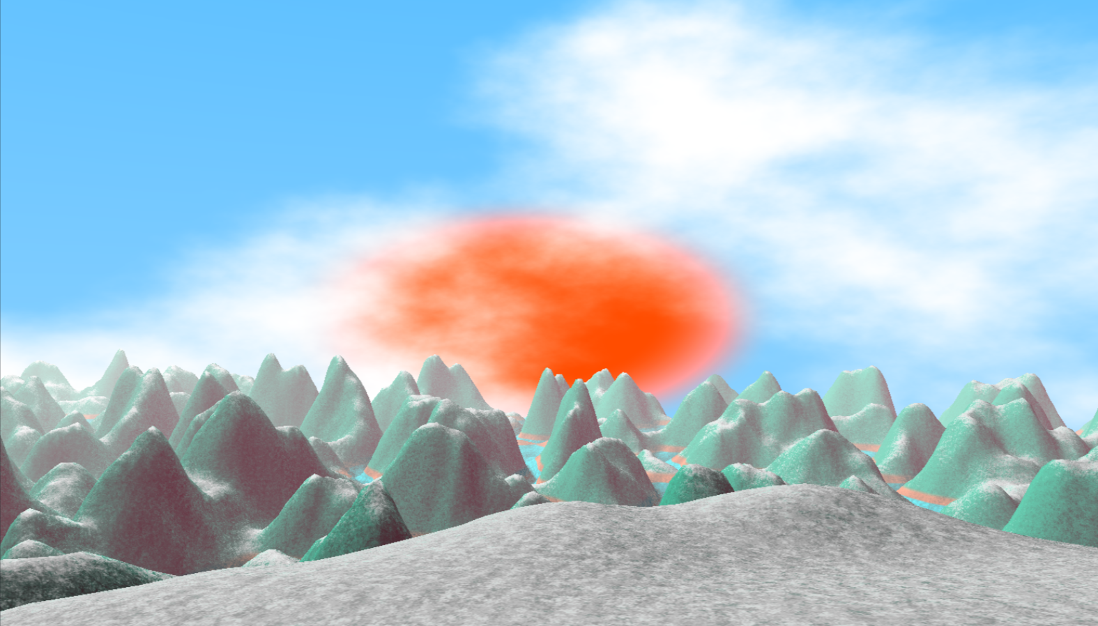 Procedurally generated mountain terrain. Rendermonkey GLSL