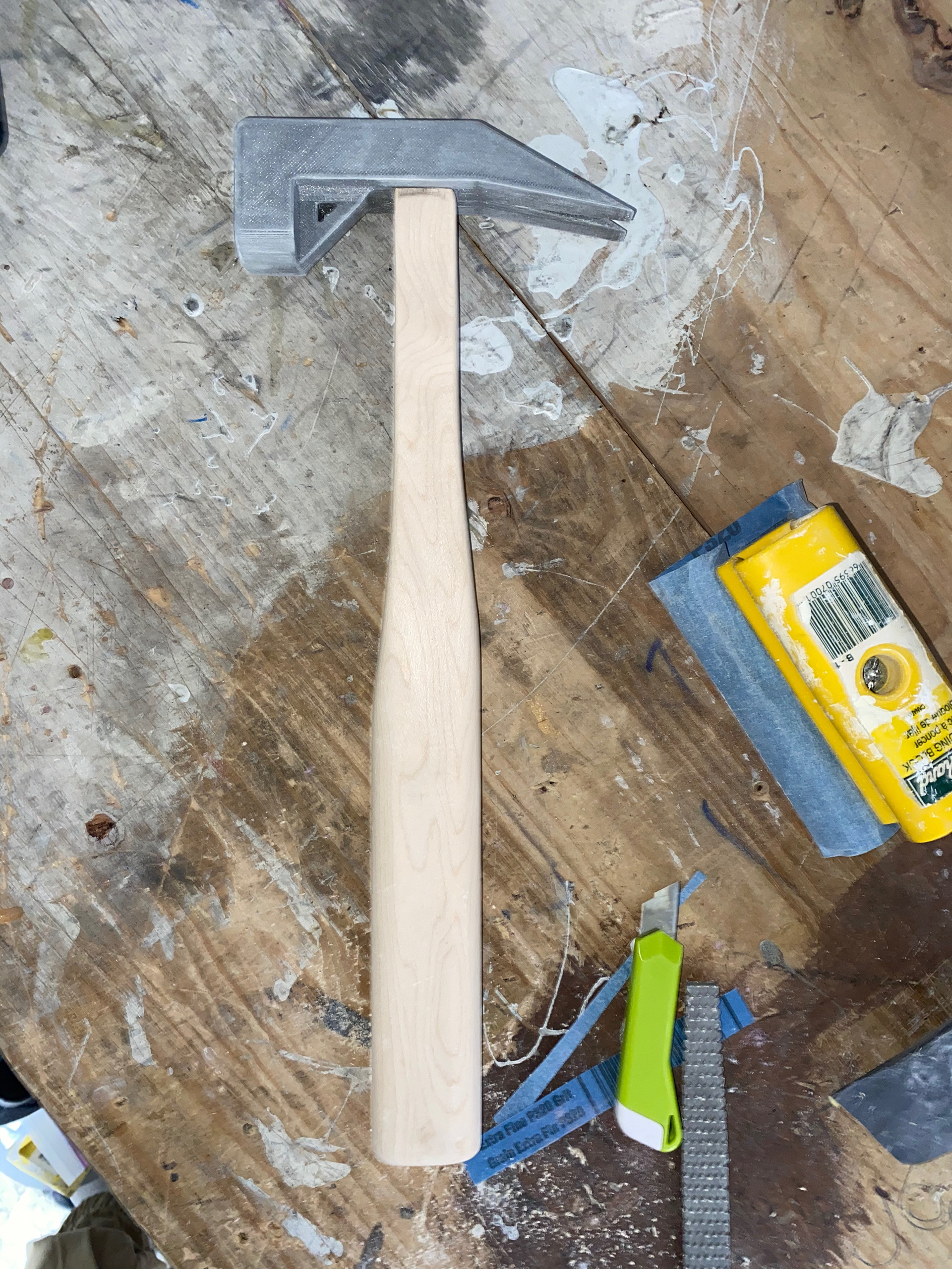 Test fitting the hammer head on the handle.