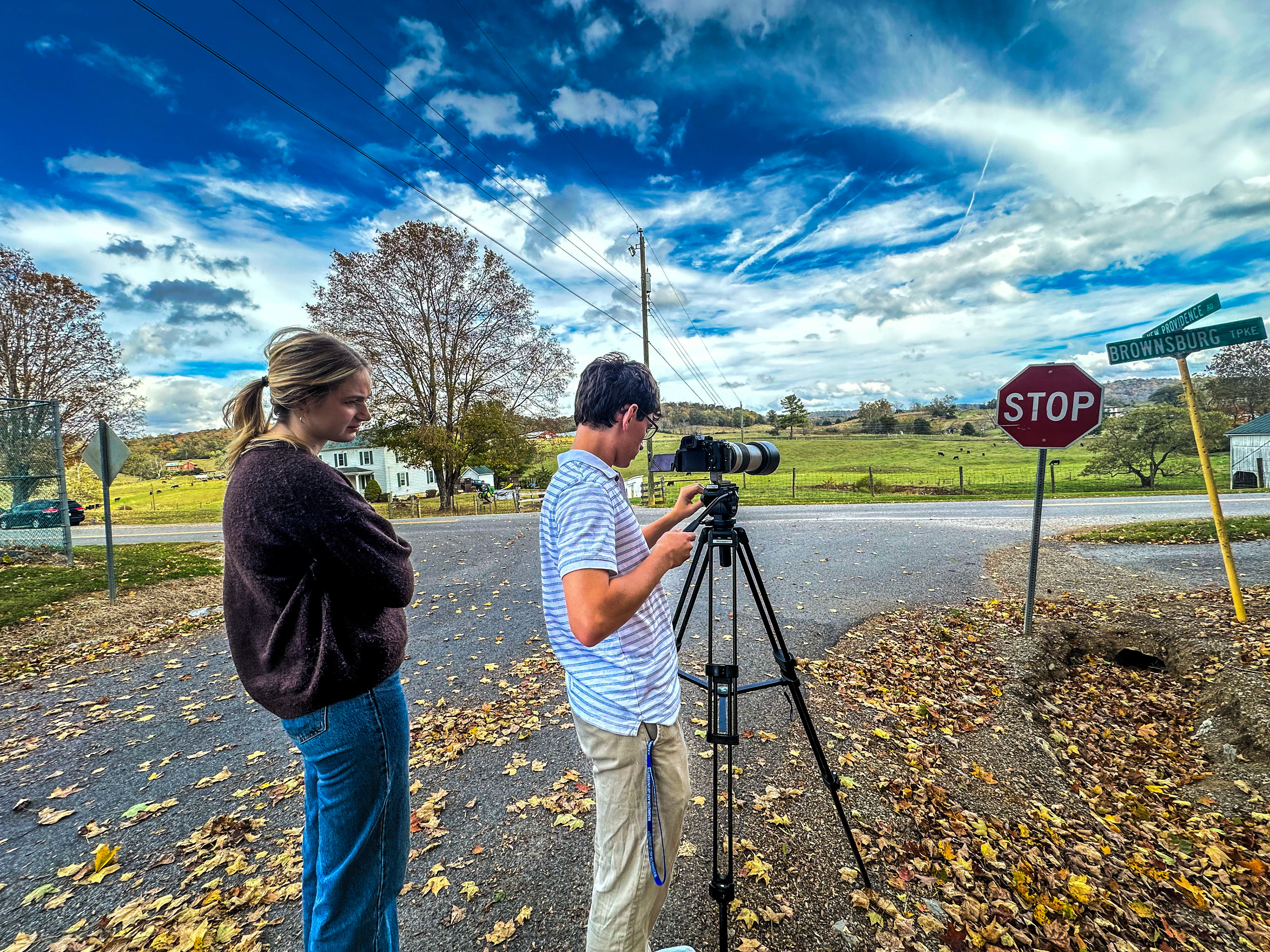 Dom and Dylan filming some B-Roll at the New Providence Church near Brownsburg