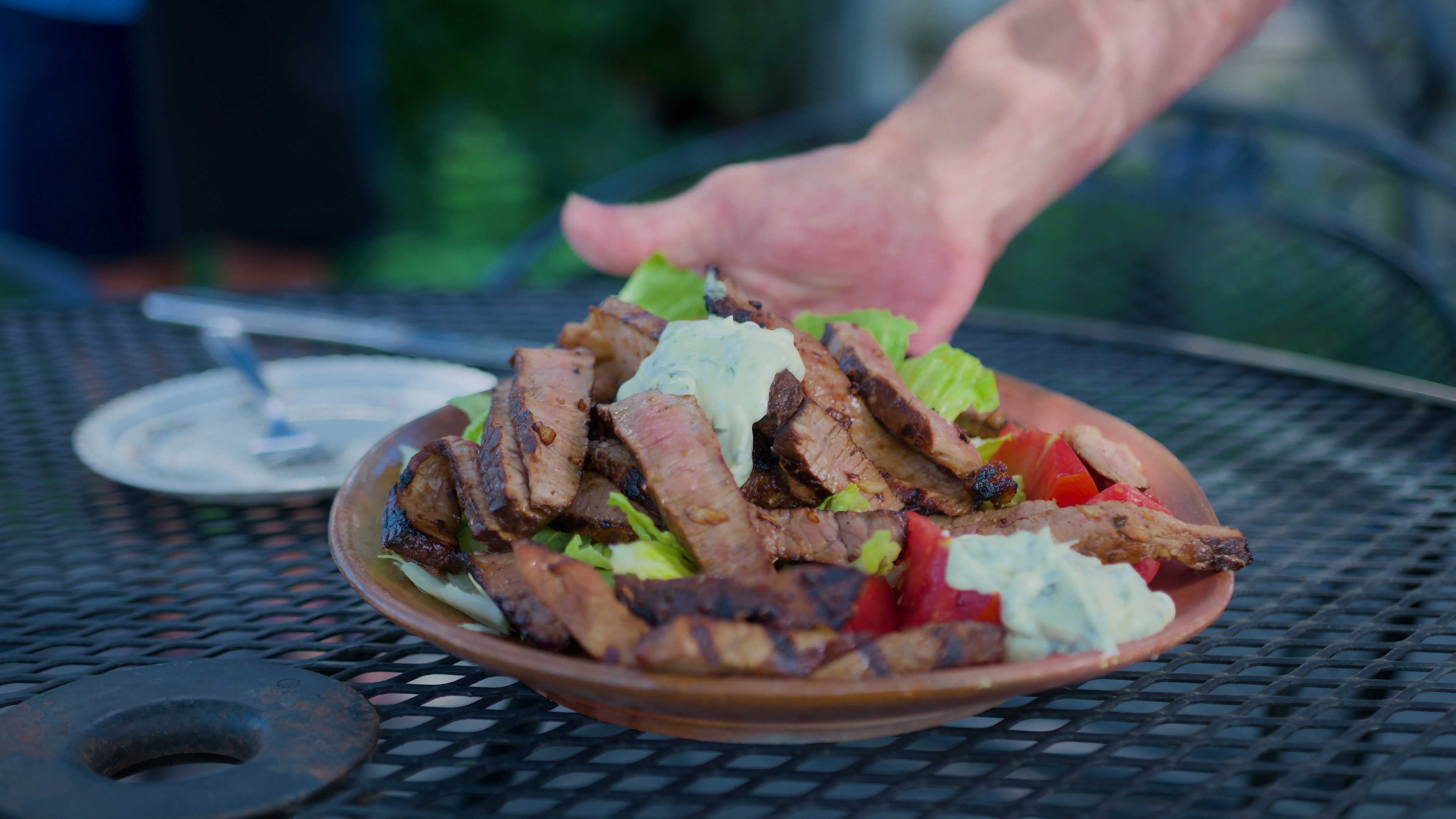The Hot Steak Salad with Pesto Mayo