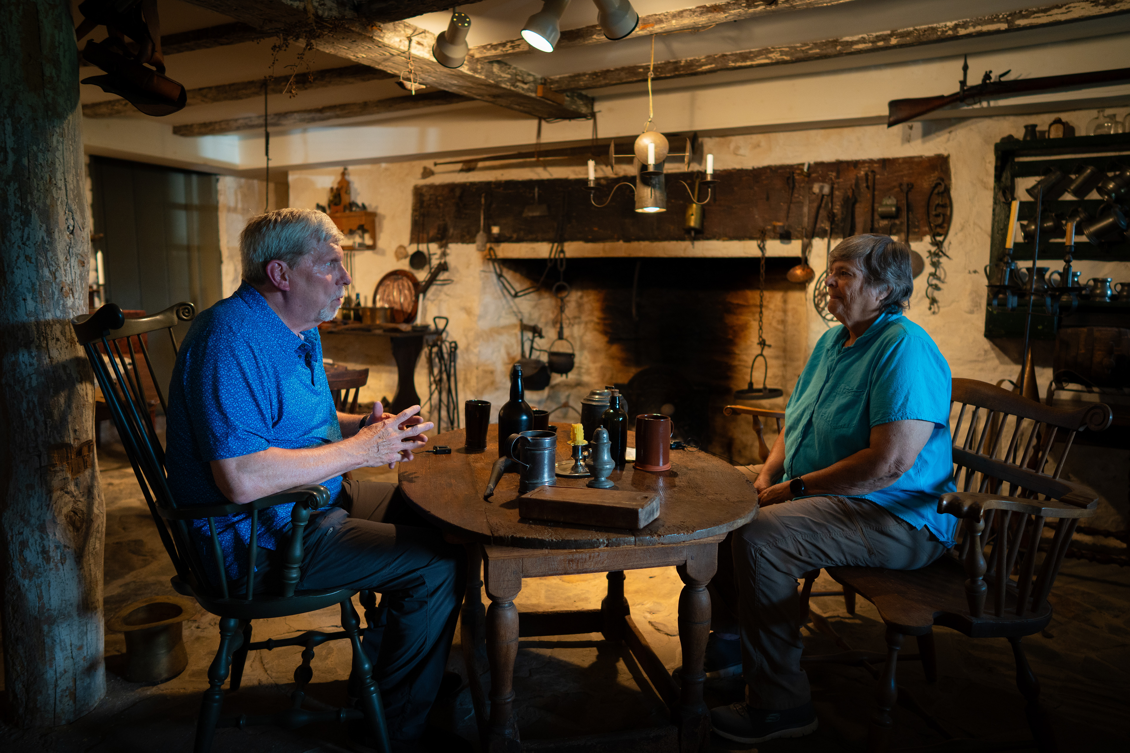 Historians, Larry Spurgeon and Nancy Sorrells, at Lavelle's Tavern discussing the Brownsburg History