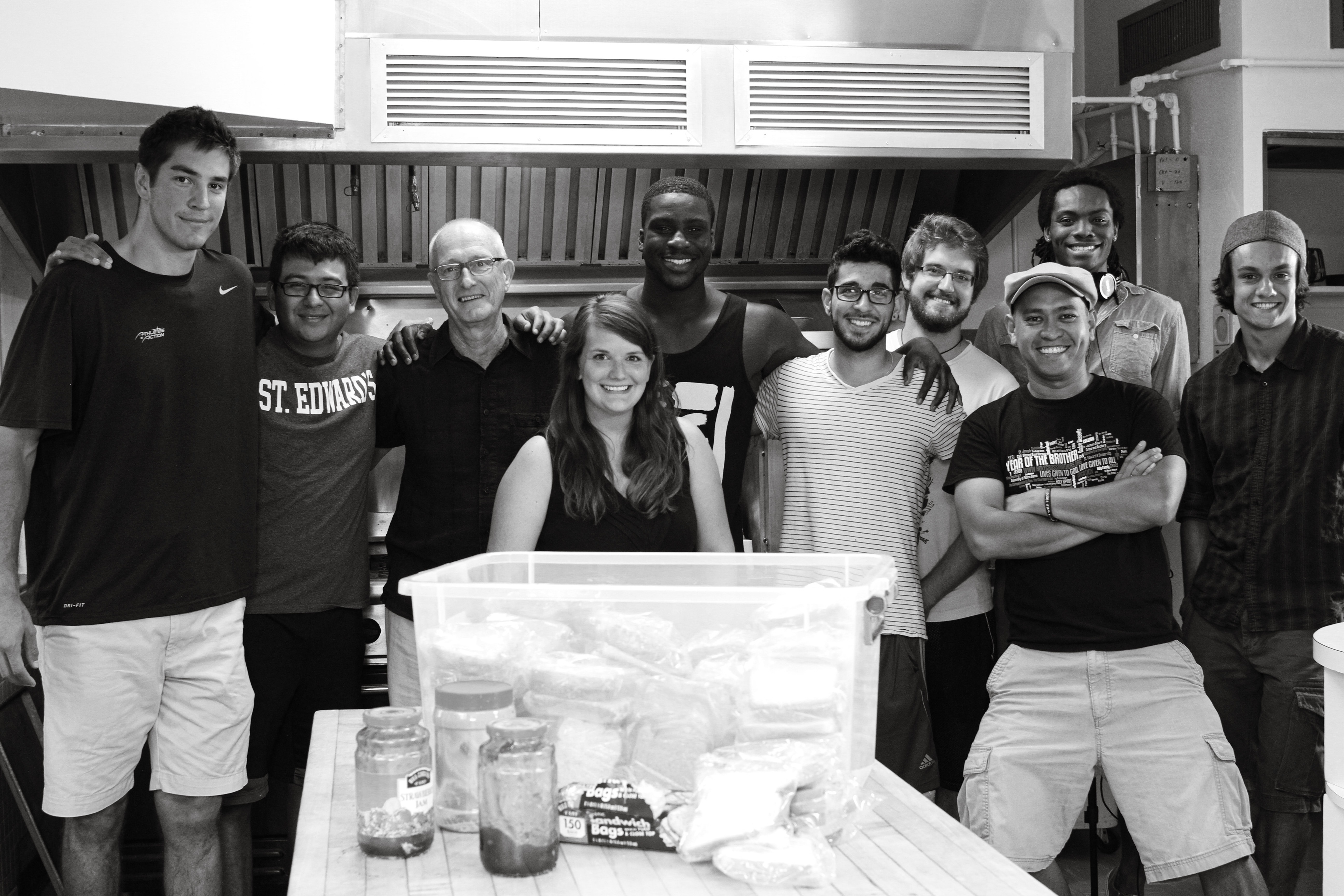 The Egg Ministry Team at St. Edward's University - preparing breakfasts on Wednesday mornings for the homeless at downtown Austin