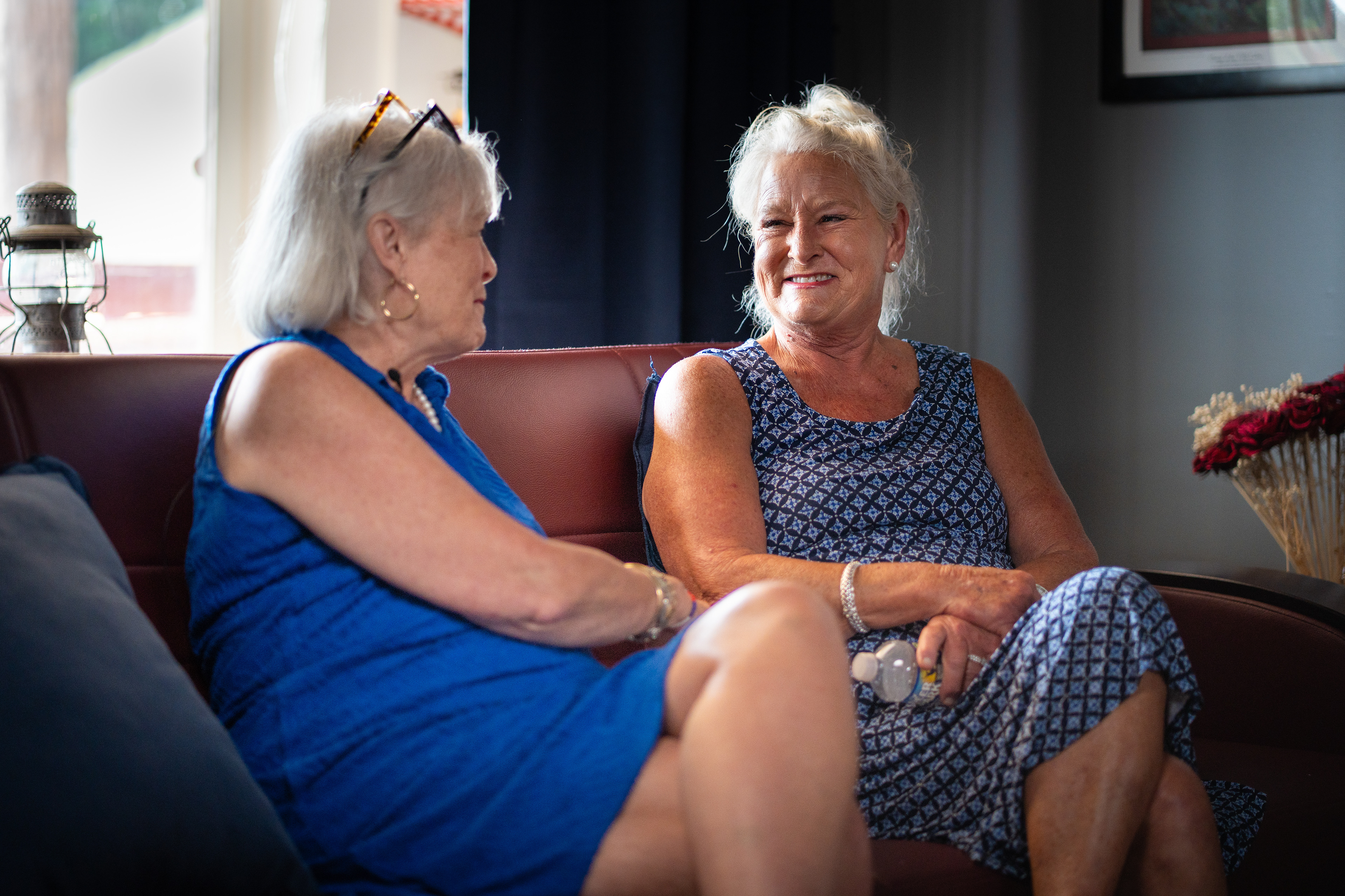 Marie Coleman & Jeanne Lunsford-Painter, long time Brownsburg residents reminiscing at the old Brownsburg Store