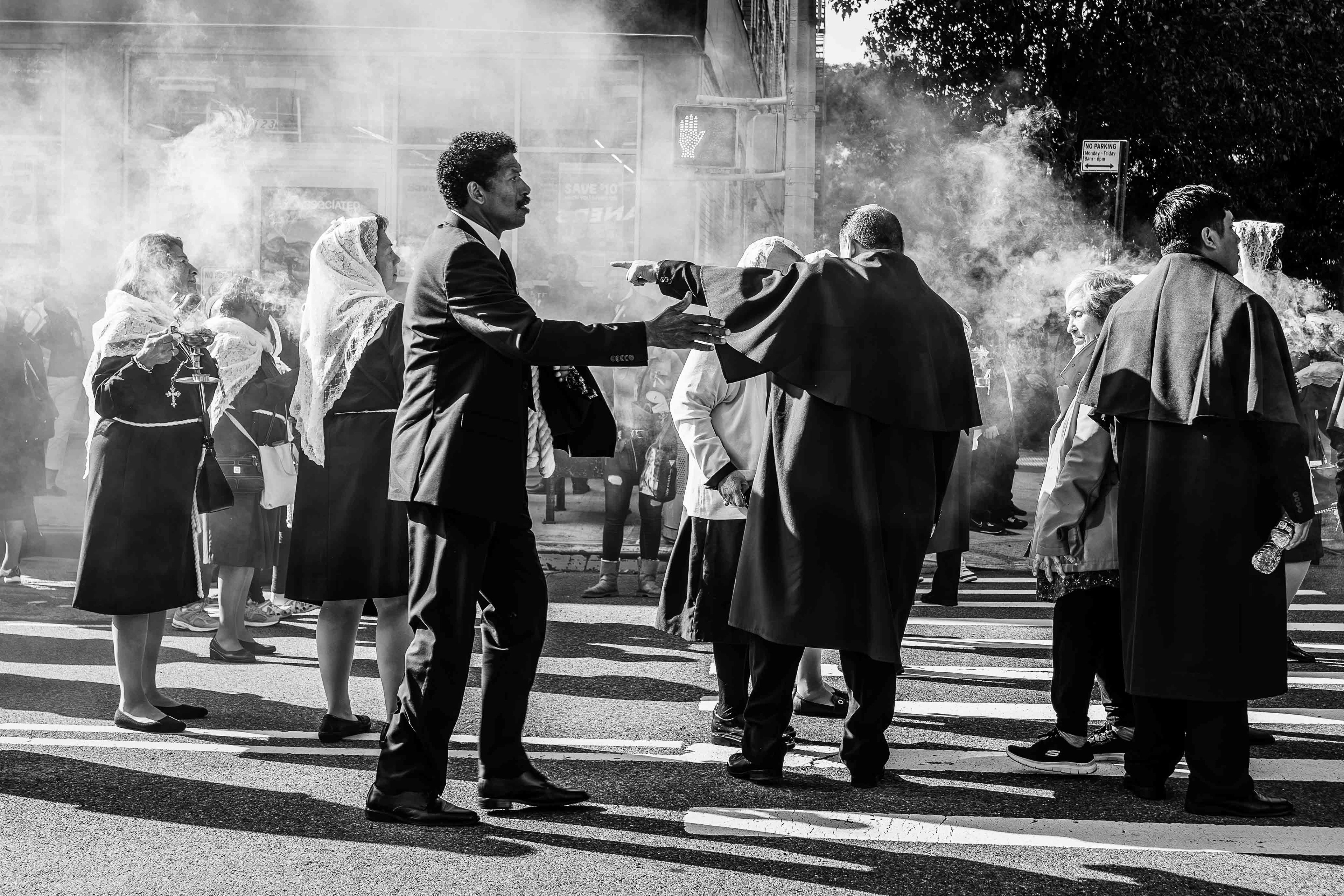 Peruvian catholic procession in East Village, awarded in Monochrome Photography Awards 2023 with Street category. 19th Black & White Spider Awards Nominee (People), 2024