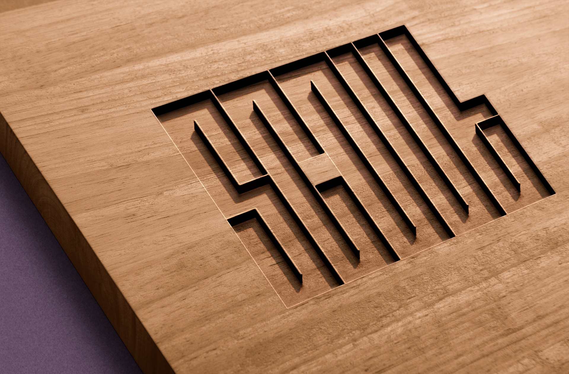 Scout logo deep etch in wood