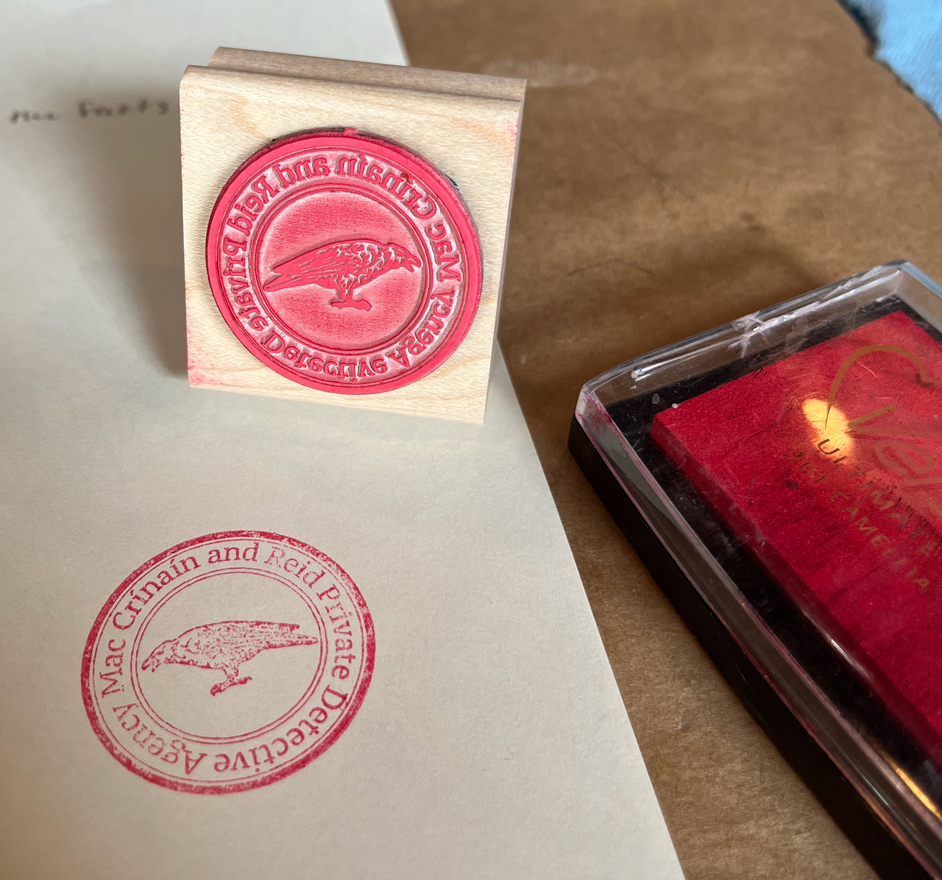 Custom stamp design for the defunct Mac Crinain and Reid Detective Agency on High Street