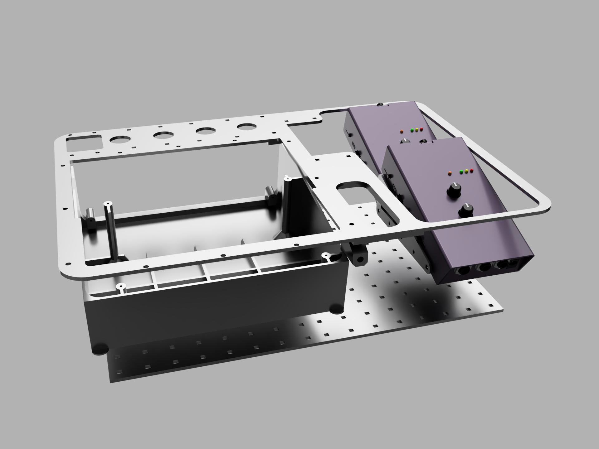 Custom fitted case-mounted mixer and preamps