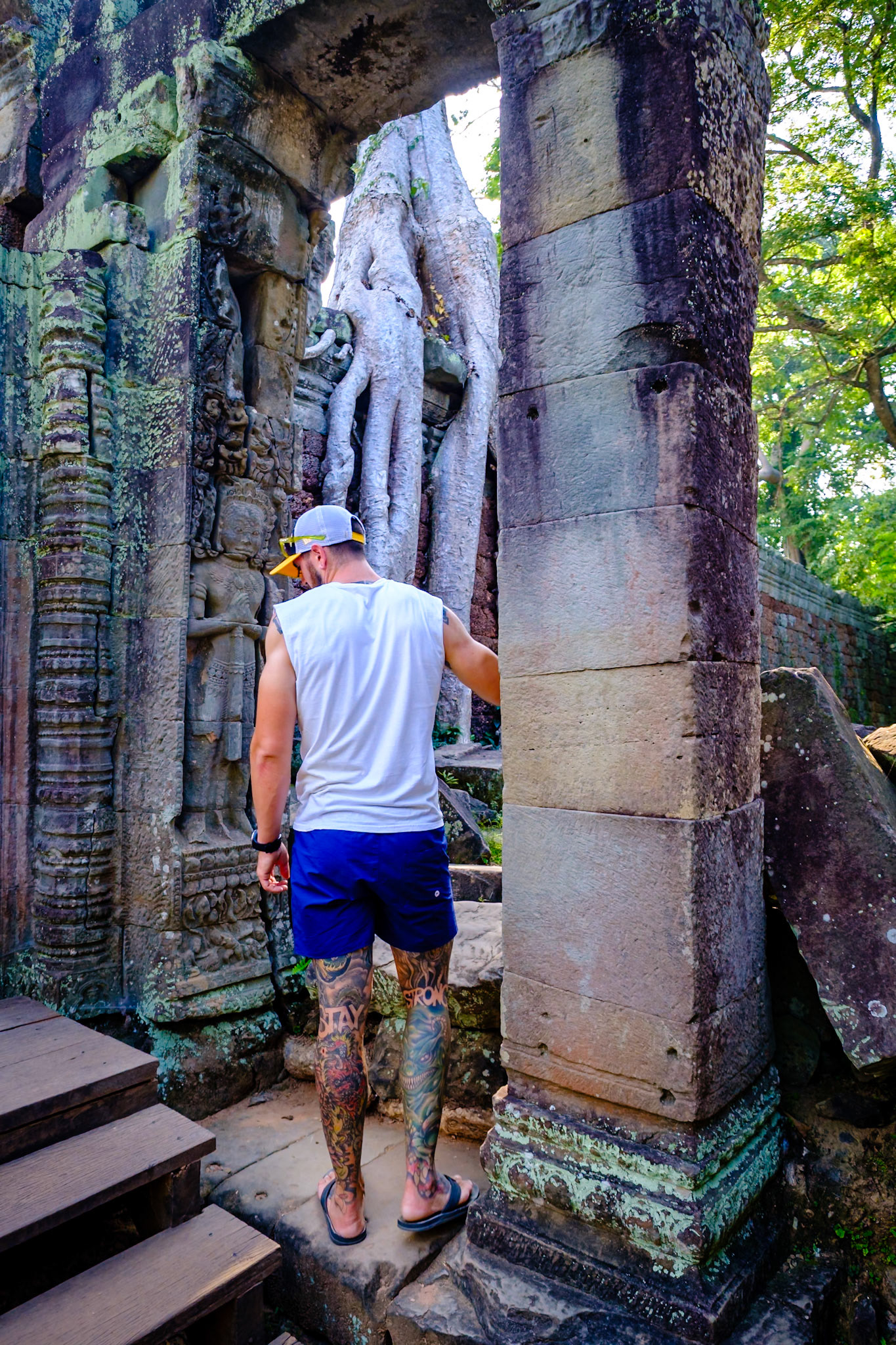 Angkor Wat is a Hindu temple complex in Cambodia and is the largest religious monument in the world, on a site measuring 162.6 hectares. Originally constructed as a Hindu temple dedicated to the god Vishnu for the Khmer Empire, it was gradually transformed into a Buddhist temple towards the end of the 12th century.