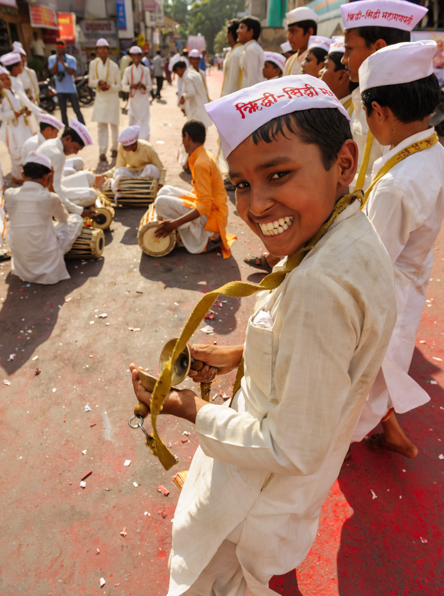 Pune, India Sep 22 -- An unidentified boy is rehearsing with his band for the upcoming Ganesh/Ganpati festival parade on Sep 22, 2010 in Pune.