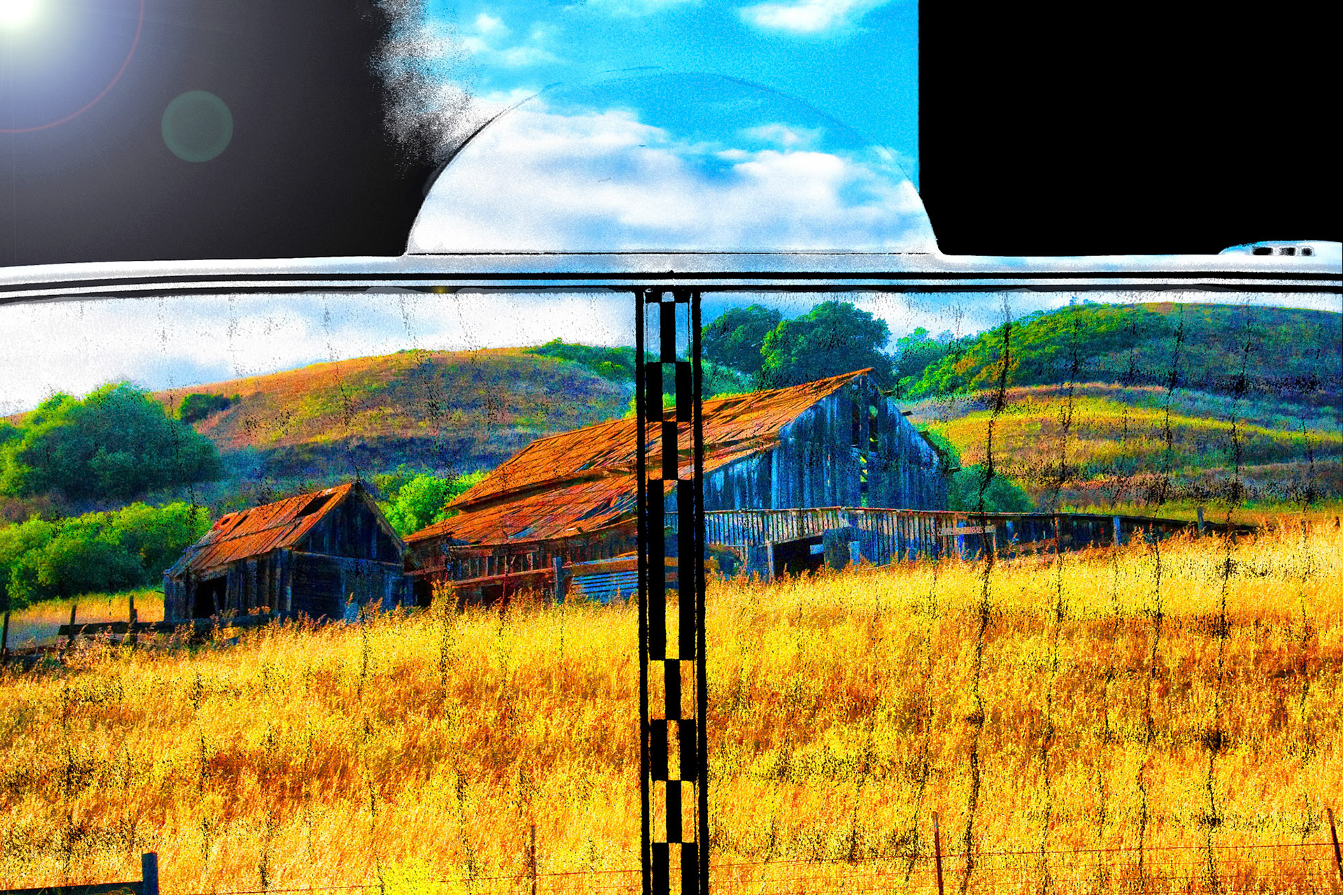 Melding of an old barn with the wood grain of a vintage guitar.