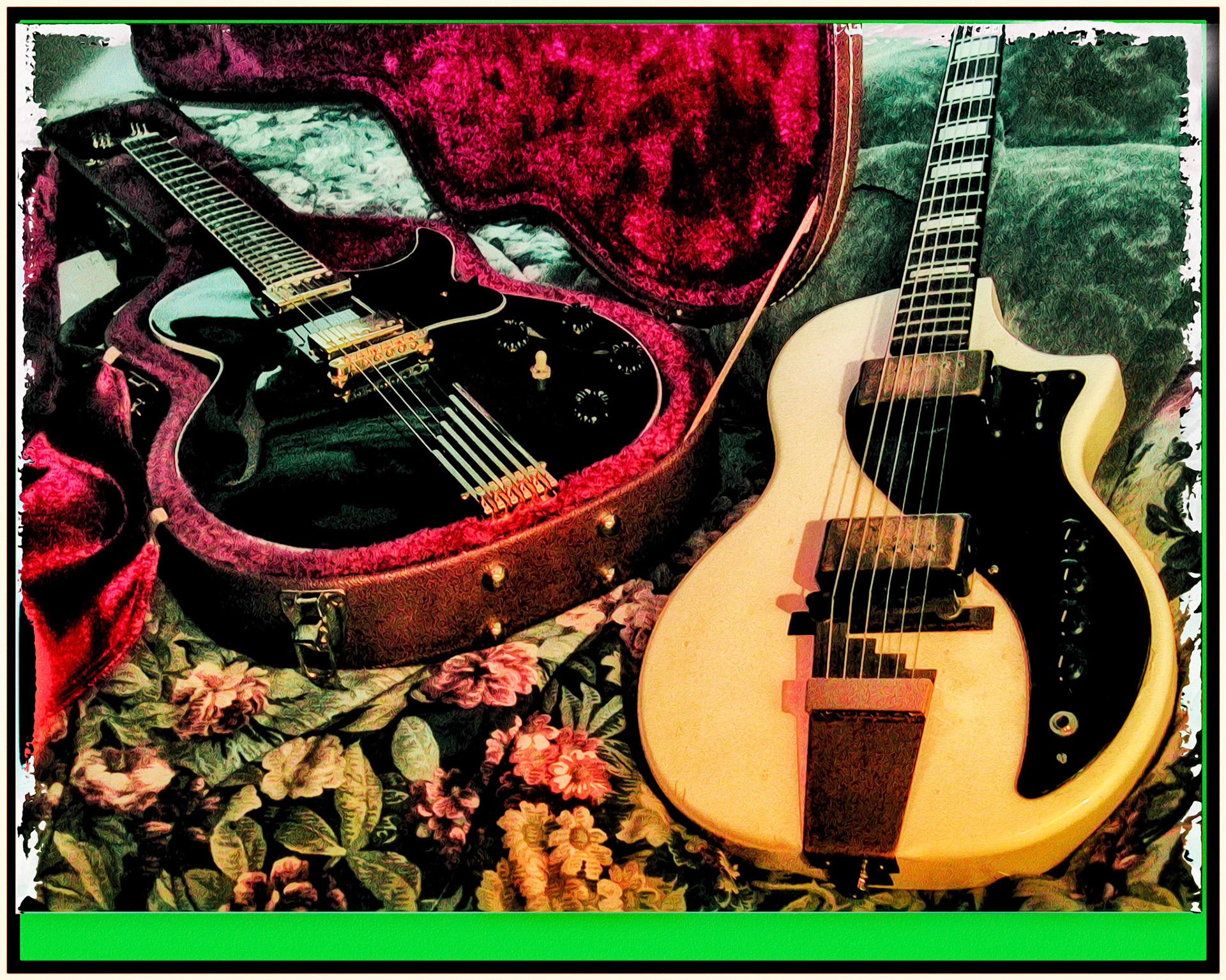 1997 Gibson Howard Roberts Fusion and 1957 Supro. Brite version sized for 8:10 print.