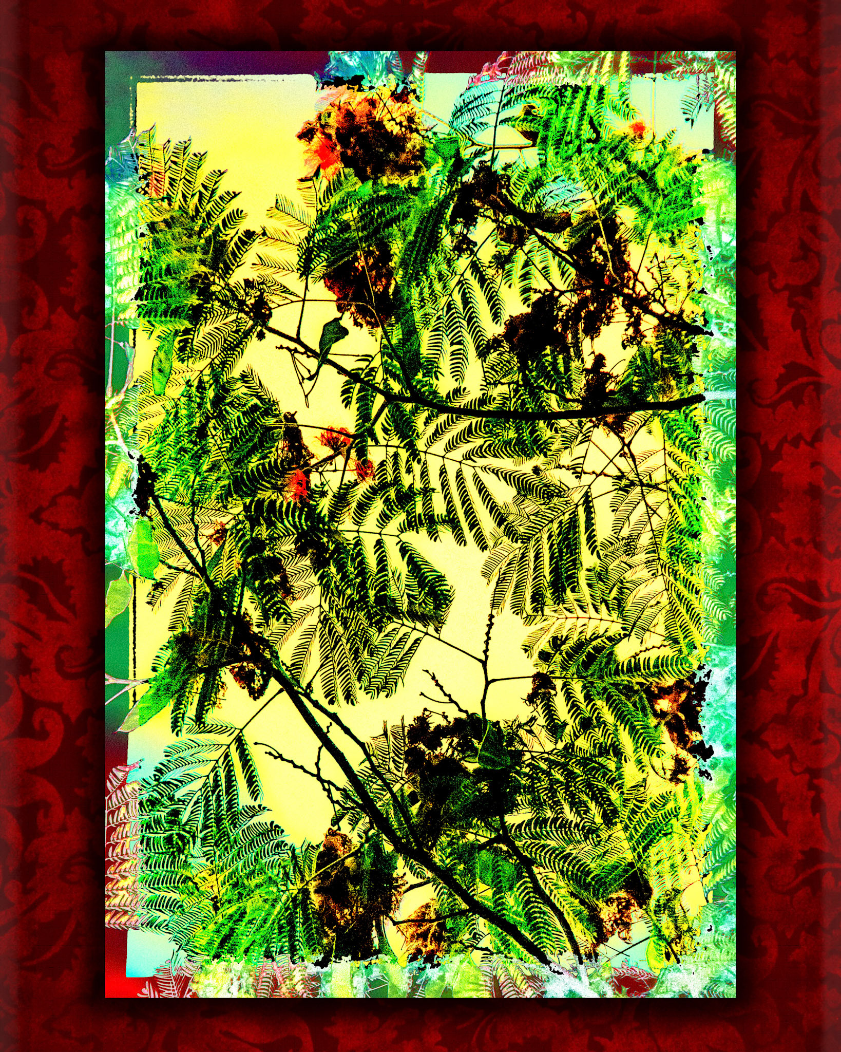 Mimosa Tree in Bloom, with Faux matting. The metallic paper print is quite stunning, reminds me of a print fabric from the 1930's.