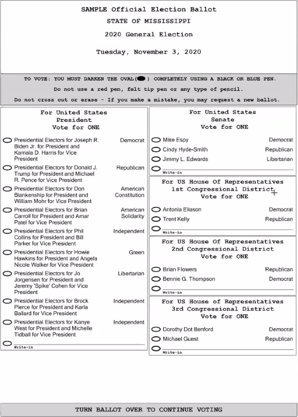Original State of Mississippi Ballot