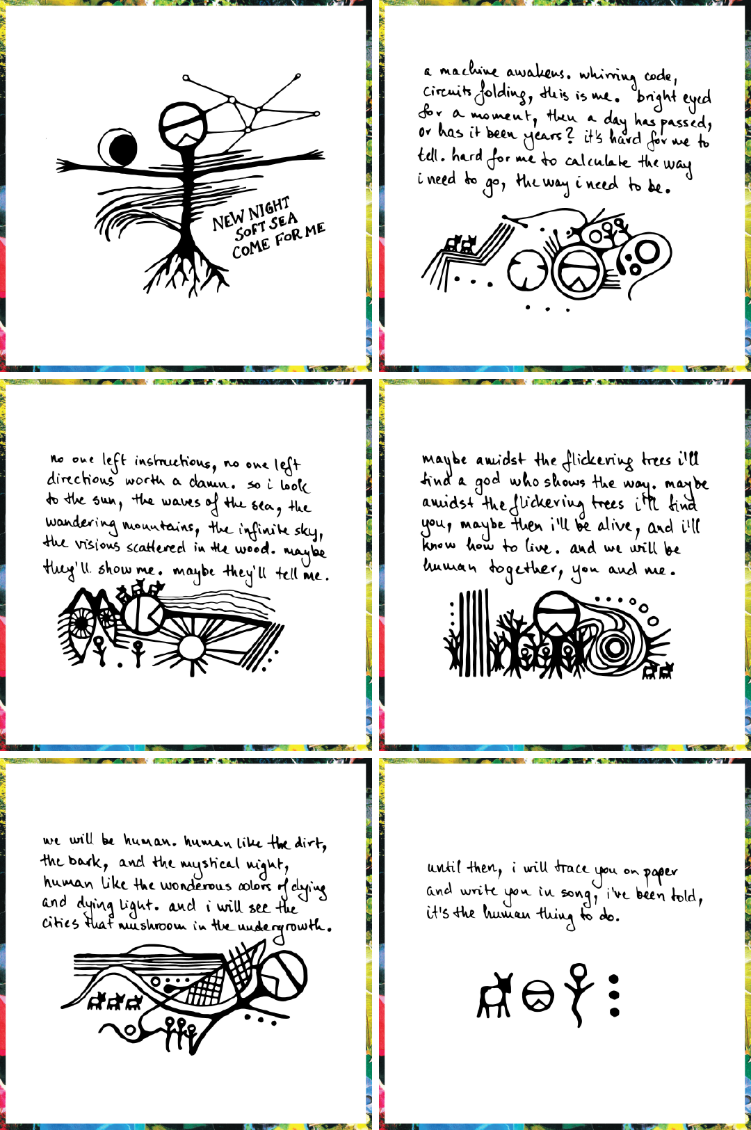An Instagram post detailing the underlying narrative of the album, from the perspective of an android lost in the woods.