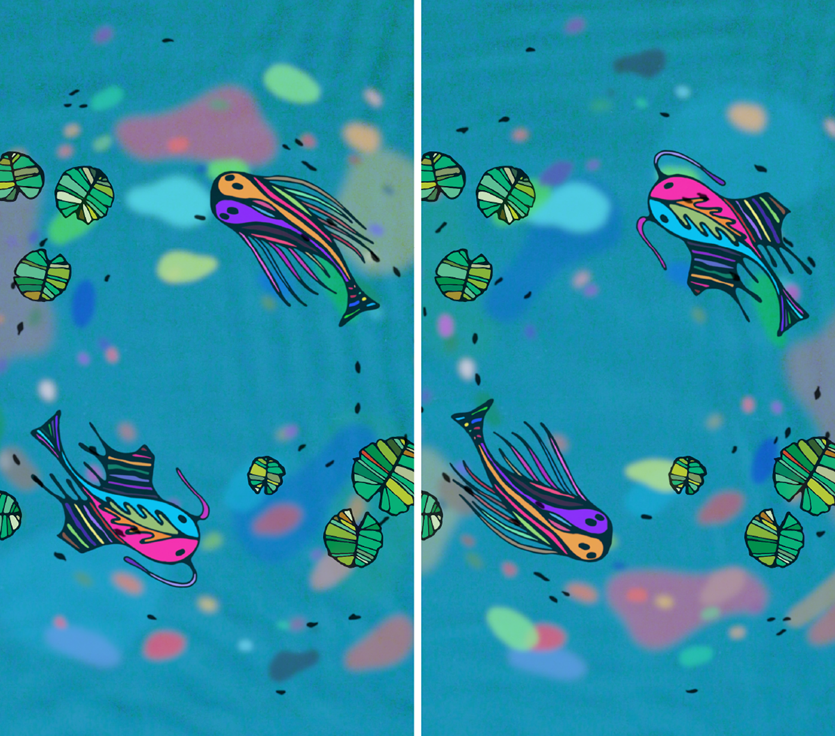 Stills from the visualizer for "shaking_love."