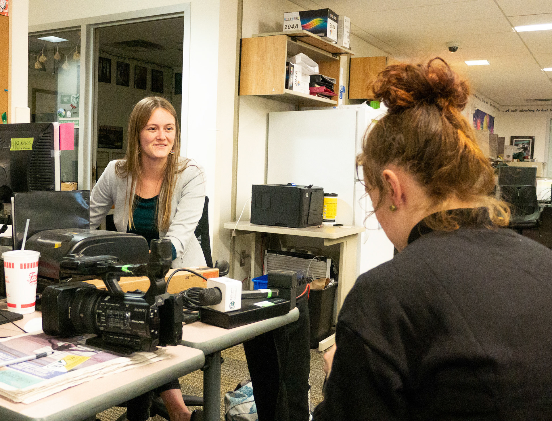 CTV Executive Producer Krista McAllister and Ren Wadsworth discuss her stories for this weeks show in the Newsroom at the Lory Student Center at Colorado State University on May 2nd, 2022