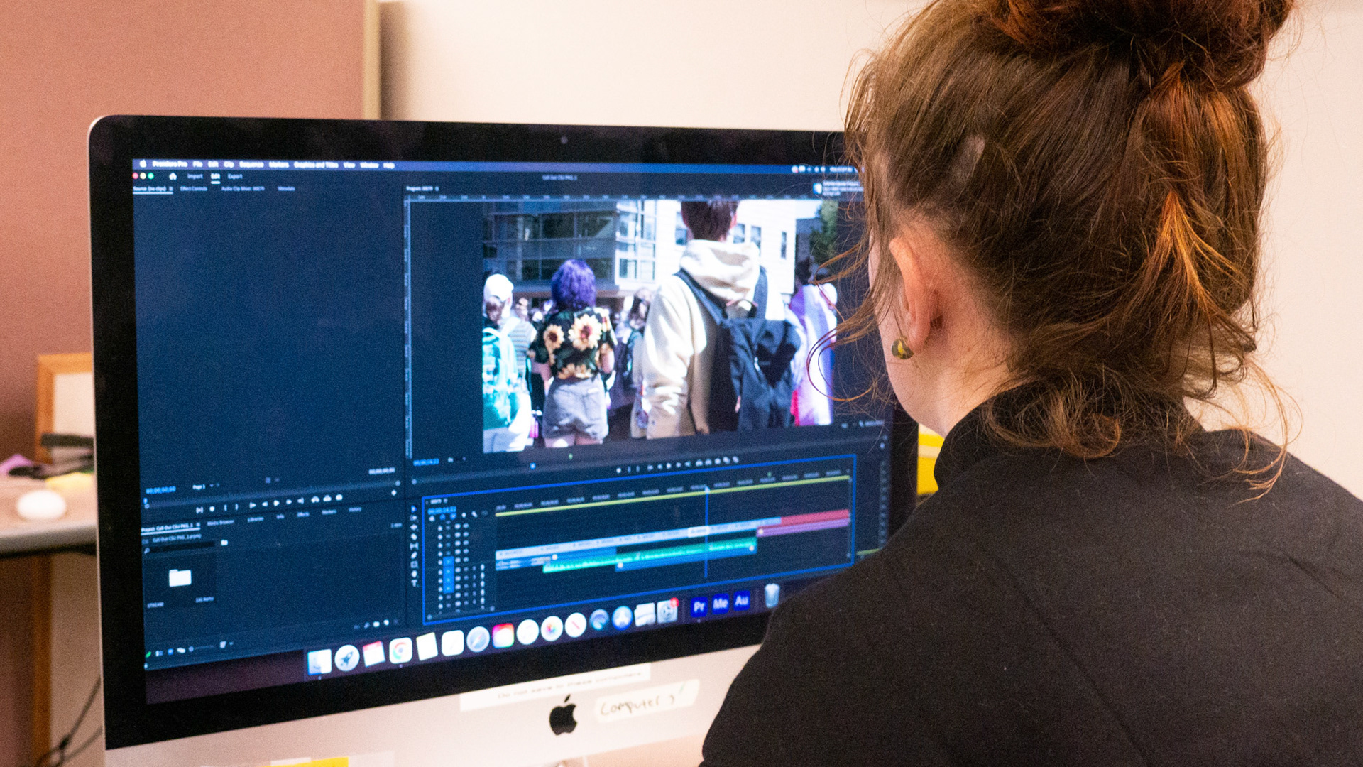Ren Wadsworth edits a story for her last show in the Newsroom at the Lory Student Center at Colorado State University