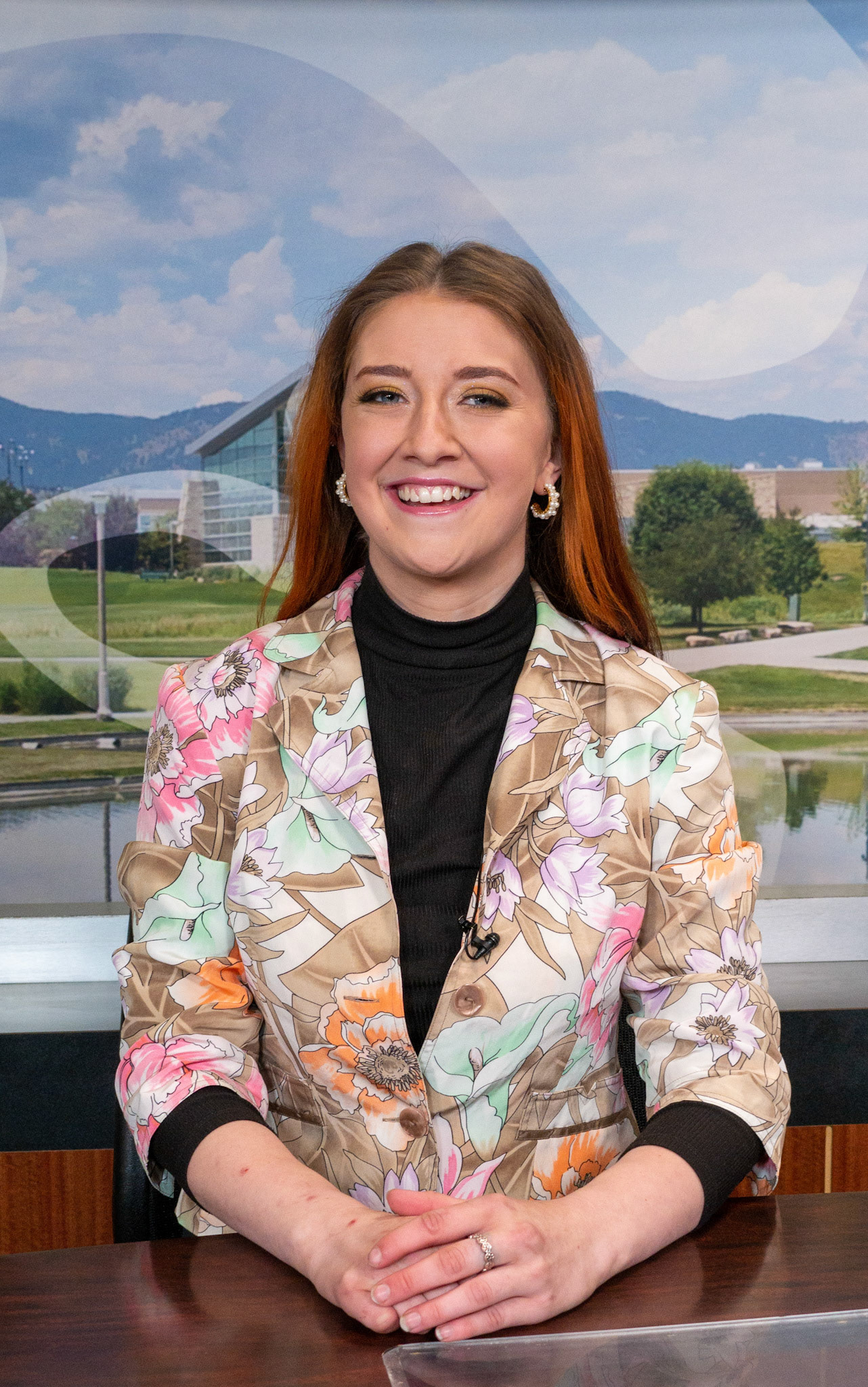 Ren Wadsworth poses for a portrait after the News Broadcast in the TV studio at Colorado State University, on April 5th, 2022.