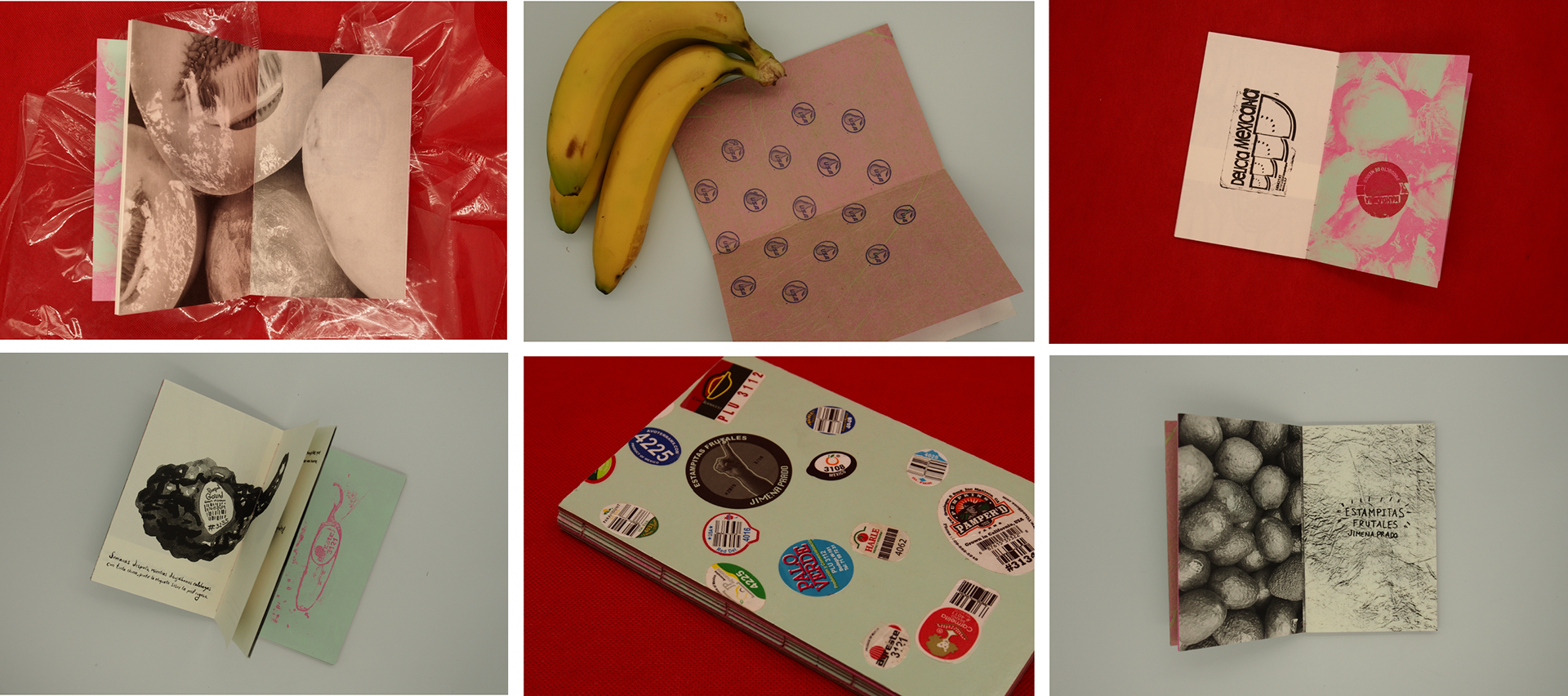 8.Personal project of collecting fruit stickers to create a handmade risographic printed book and a 2x2 meter acrylic art painting.