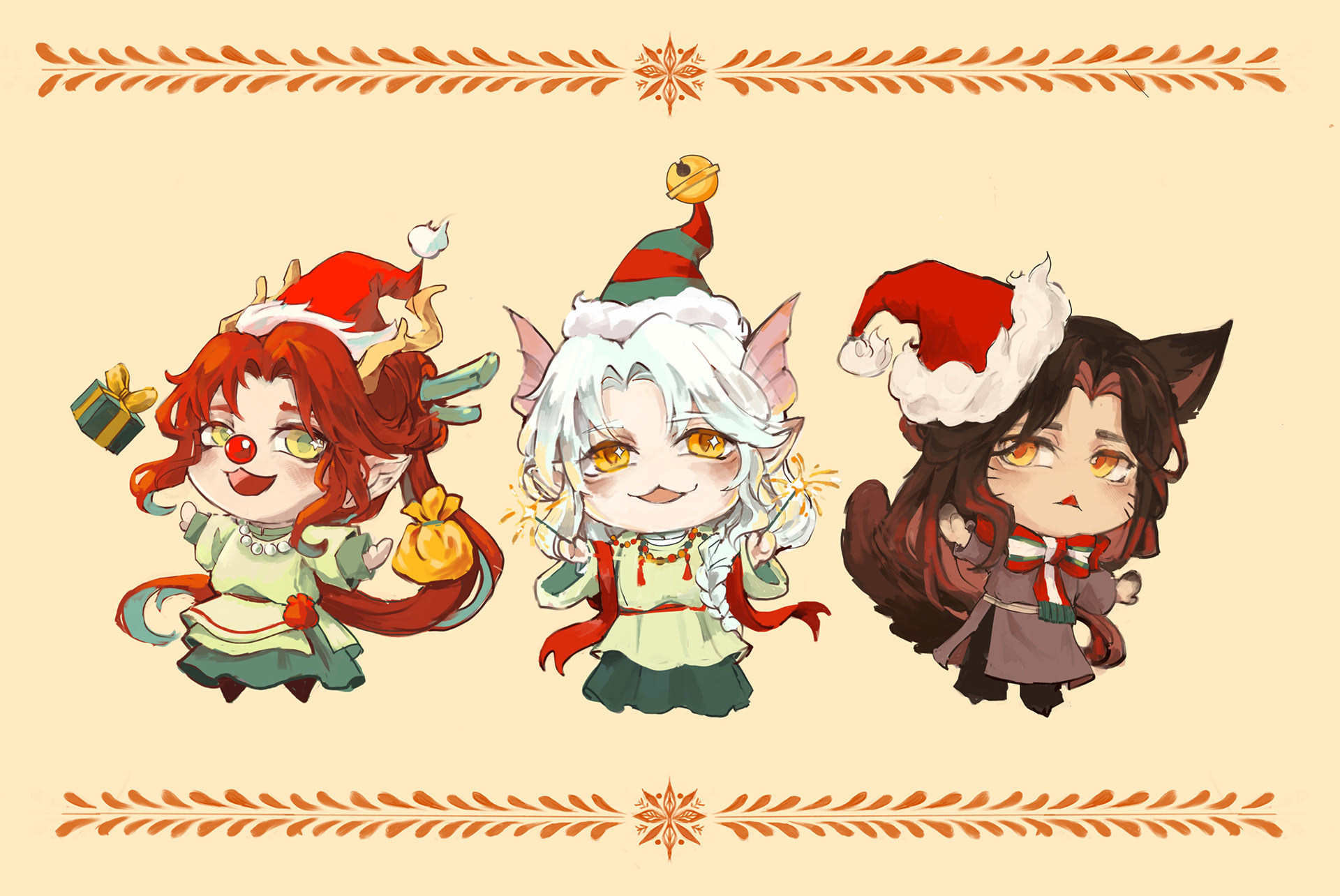 Merry Christmas_ Sip of Jade character chibis