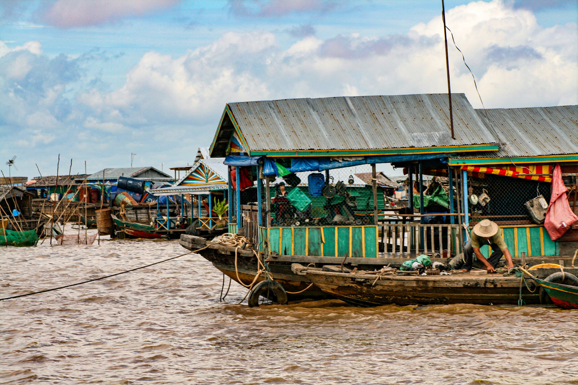 Tonlé Sap Lake, the largest freshwater body in Southeast Asia, supports a large carp-breeding and carp-harvesting industry, with numerous floating fishing villages inhabited largely by ethnic Vietnamese. The fermented and salted fish are staples of the Cambodian diet. 