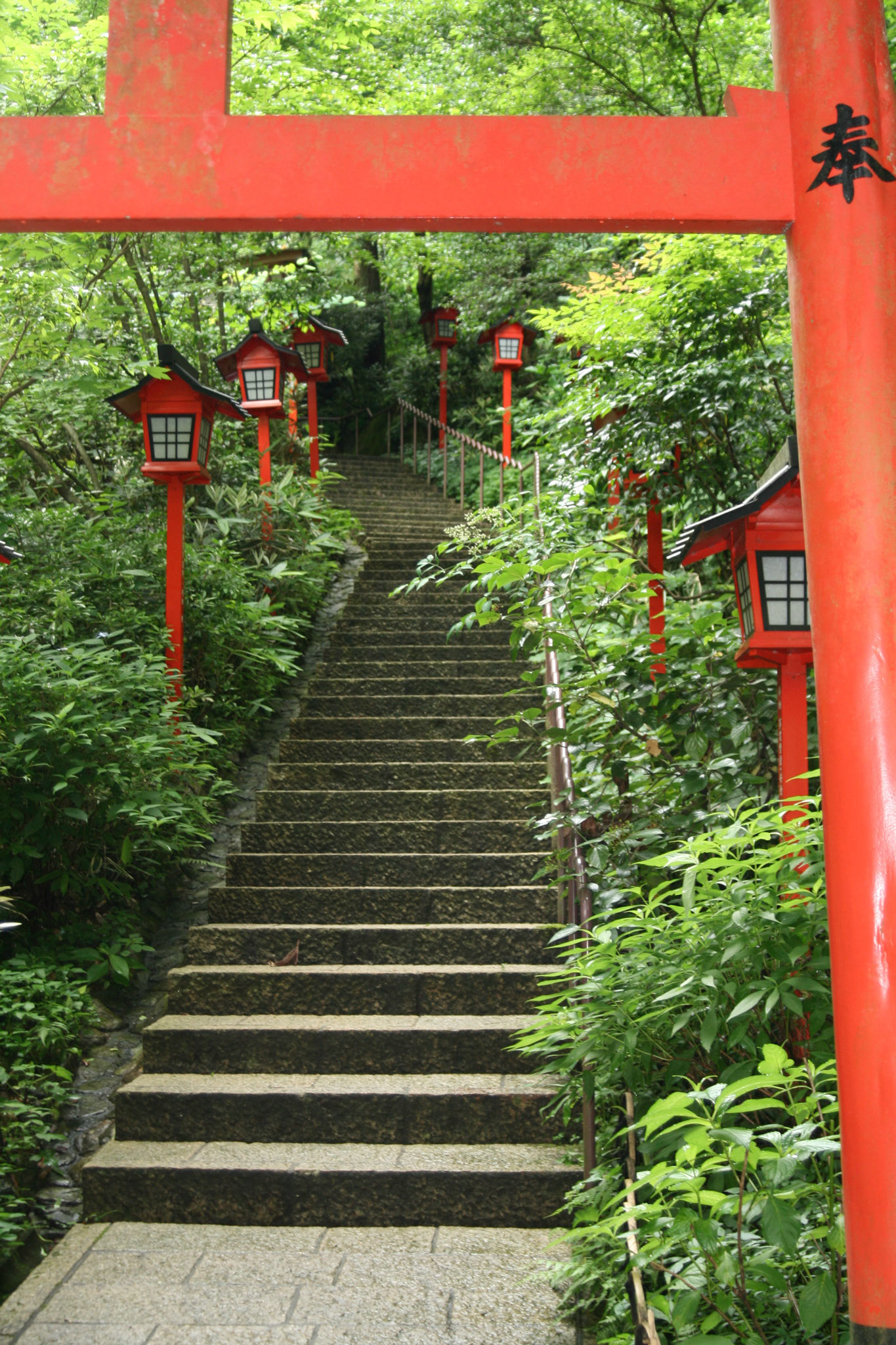 Small waterfalls and streams, crossed with traditional Japanese bridges, red Torii gates and forest paths add to the beauty of the place. 