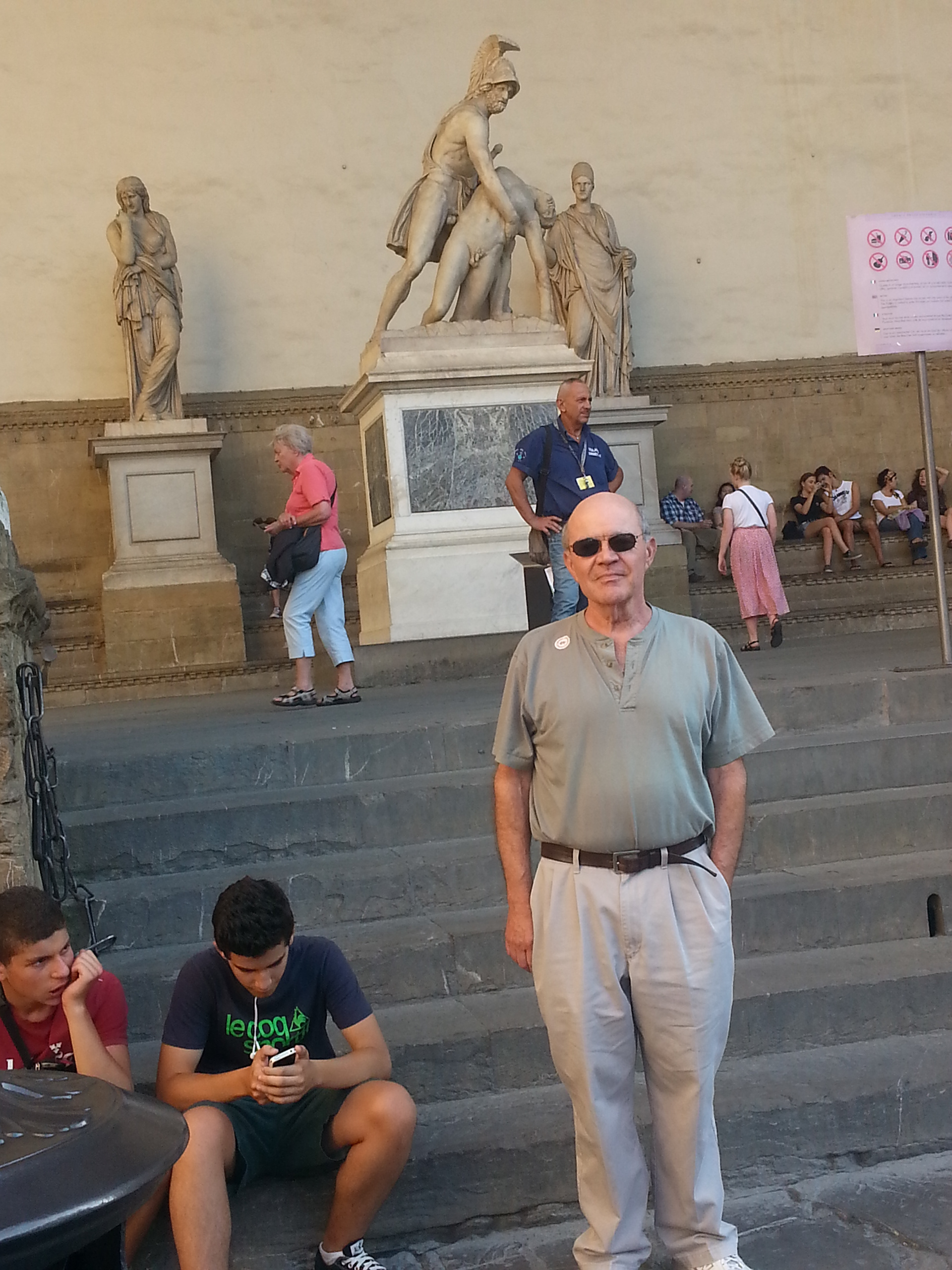 David Soileau stands in front ofthe Loggia dei Lanzi, which sits to the right of Palazzo Vecchio and functions as an open-air sculpture gallery. 