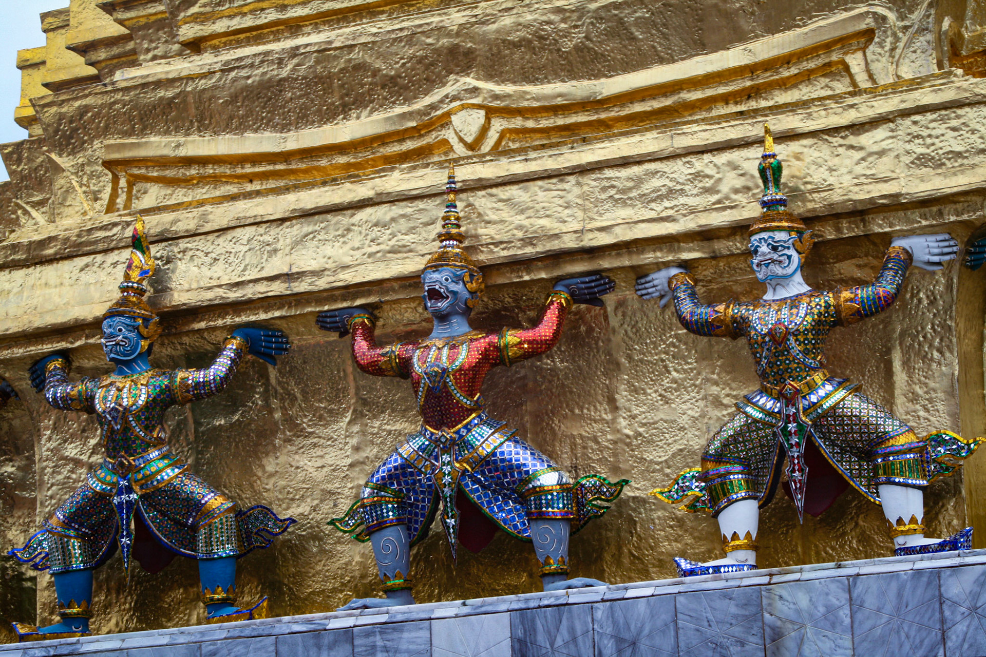 Statues of Yaksha demons, Wat Phra Kaew temple, Grand Palace, Bangkok, Thailand 