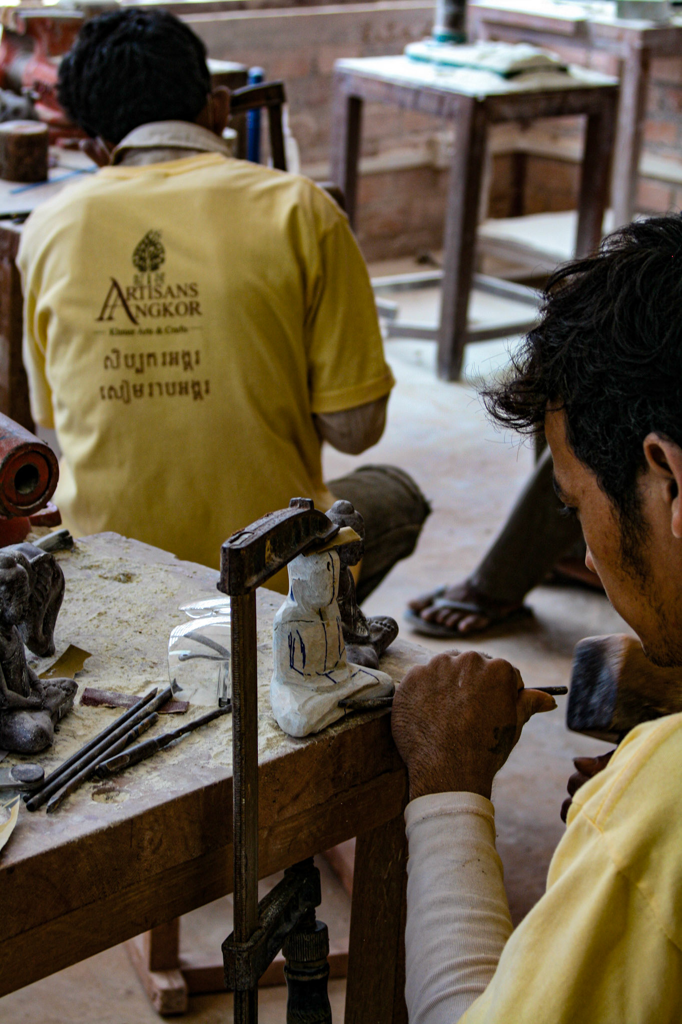 Hand-made wooden arts craft factory. 