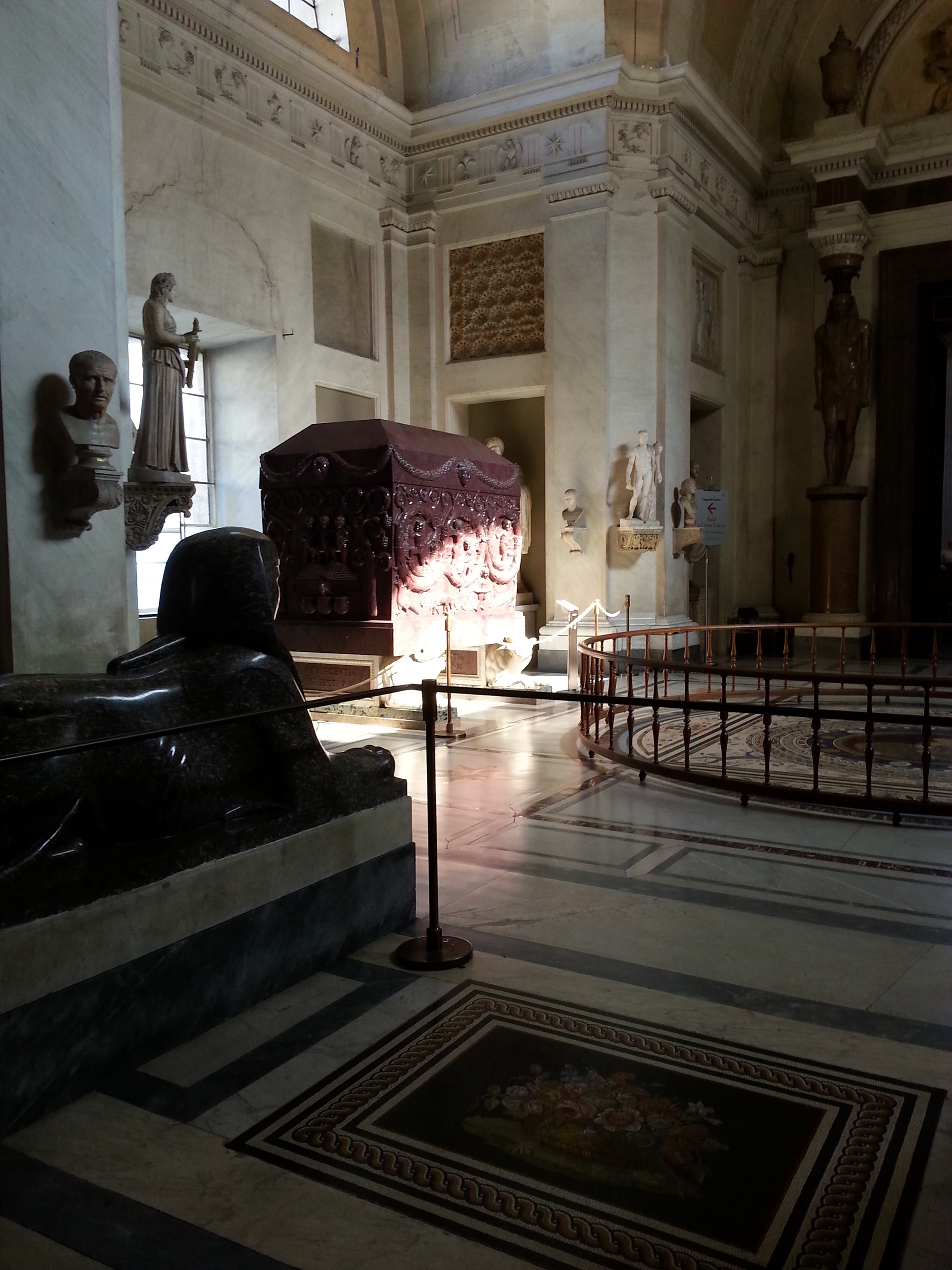 Sarcophagus of Constantia made from red porphyry in Greek Cross Hall (Sala a Croce Greca), Museo Pio Clementino, Vatican Museums, Rome, Italy 