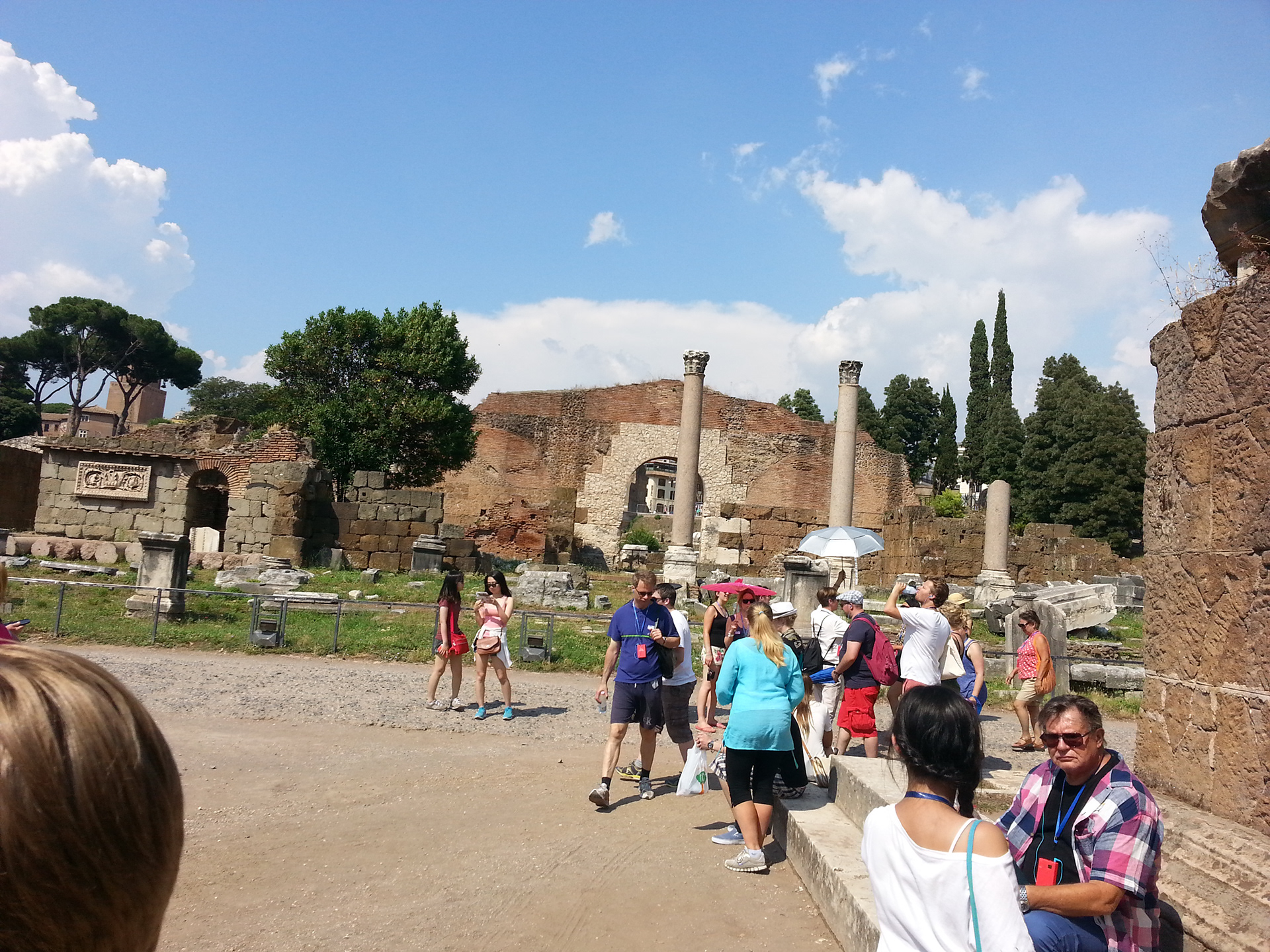 The Basilica Aemilia (Italian: Basilica Emilia) was a civil basilica in the Roman Forum, in Rome, Italy. Today only the plan and some rebuilt elements can be seen. The Basilica was 100 meters (328 ft) long and about 30 meters (98 ft) wide. Along the sides were two orders of 16 arches, and it was accessed through one of three entrances. 