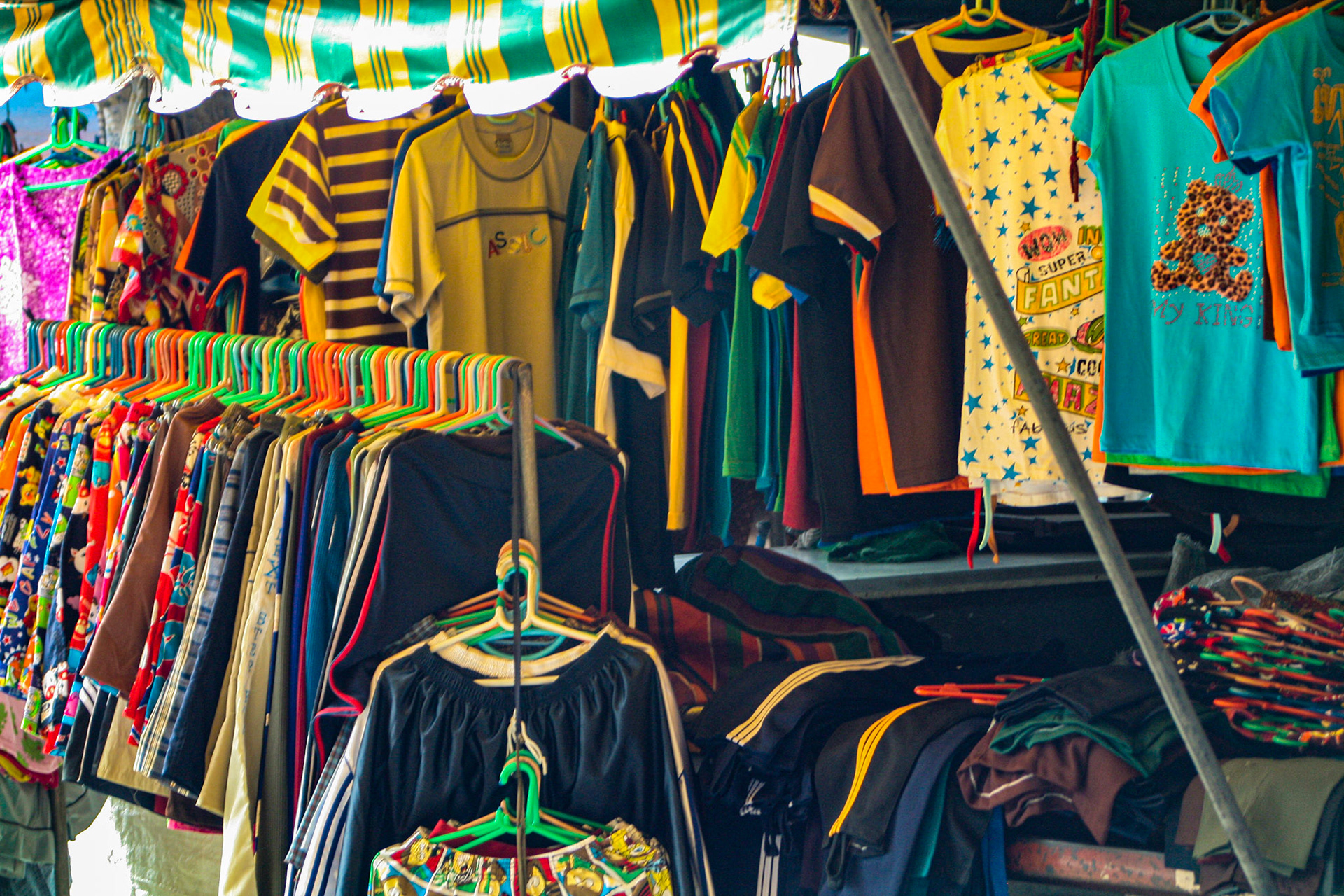 Even clothes are sold at the market.