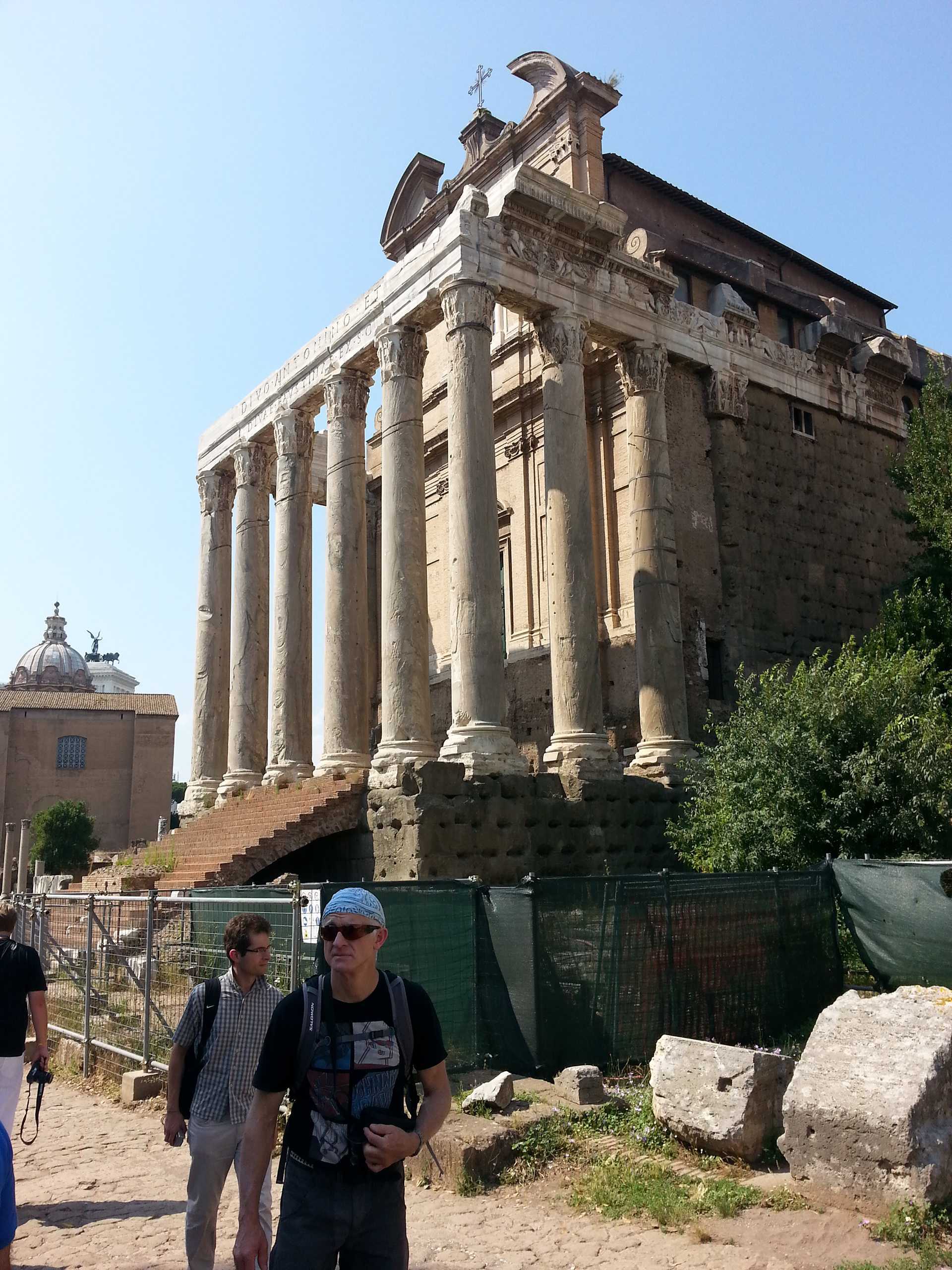 The Temple of Antoninus and Faustina first honored the deified empress (Faustina), who predeceased her husband (Antoninus) in 141 A.D.  After his own death and deification, the temple's cult expanded to included him. 