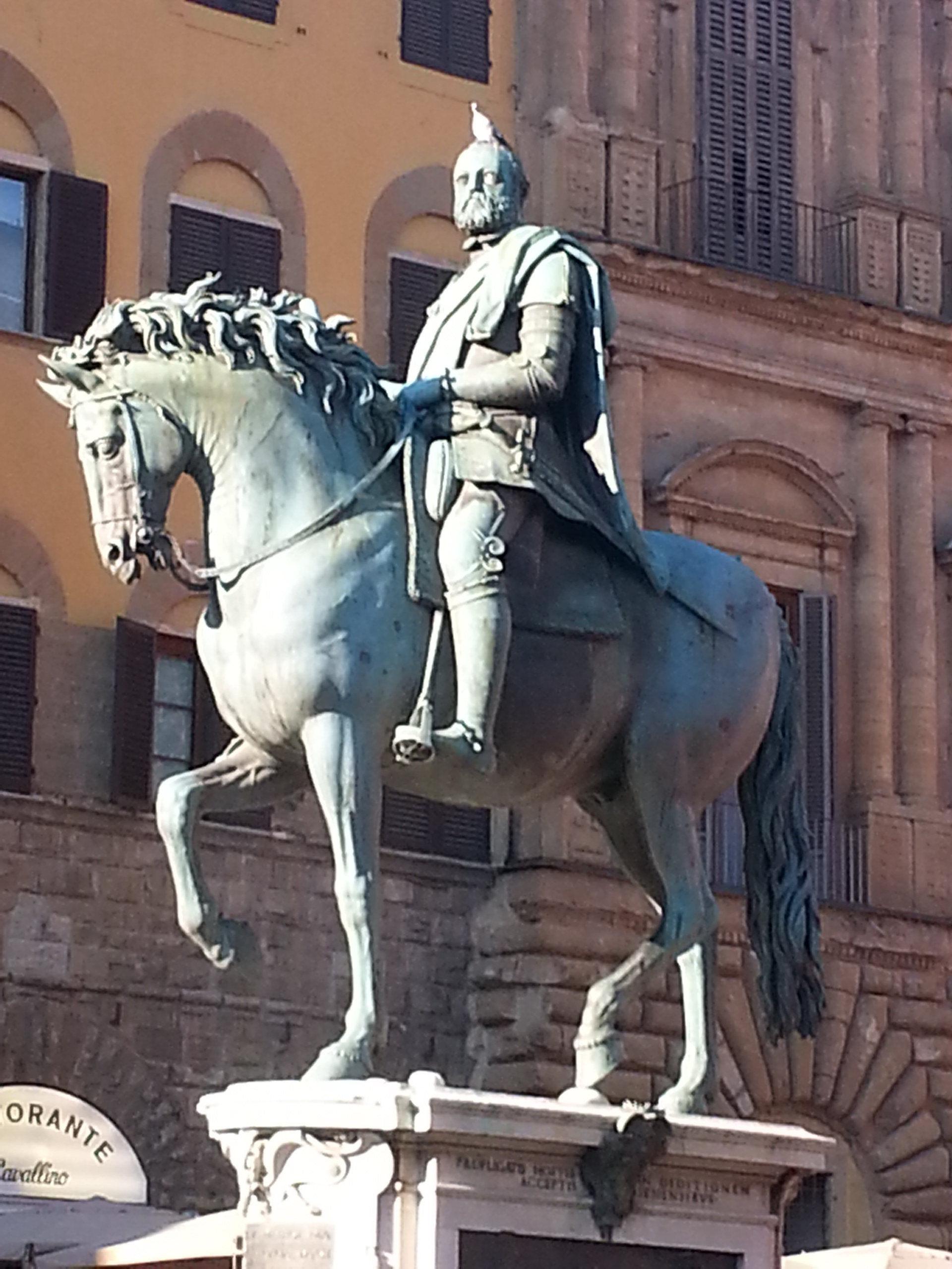 The Equestrian Monument of Cosimo I is a bronze equestrian statue executed by Giambologna from 1587 to 1594, and erected in 1594 in the Piazza della Signoria in Florence, region of Tuscany, Italy 